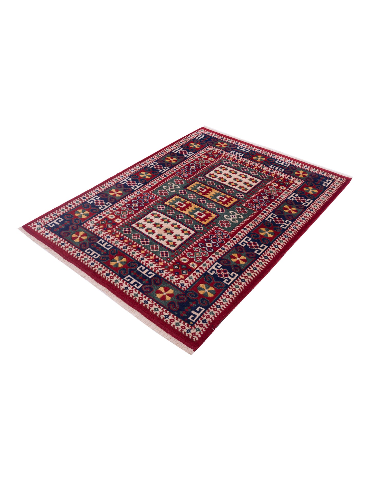 Turkish Shirwan 129637 Red Navy 4x5.3 Hand Knotted Rug