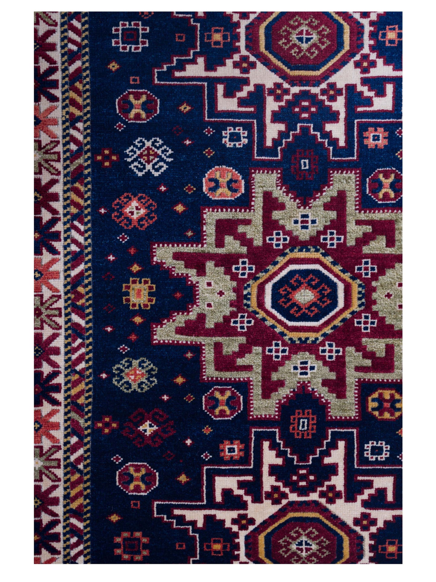 Turkish Shirwan 129656 Dark Blue Ivory 3.10x5.9 Hand Knotted Rug