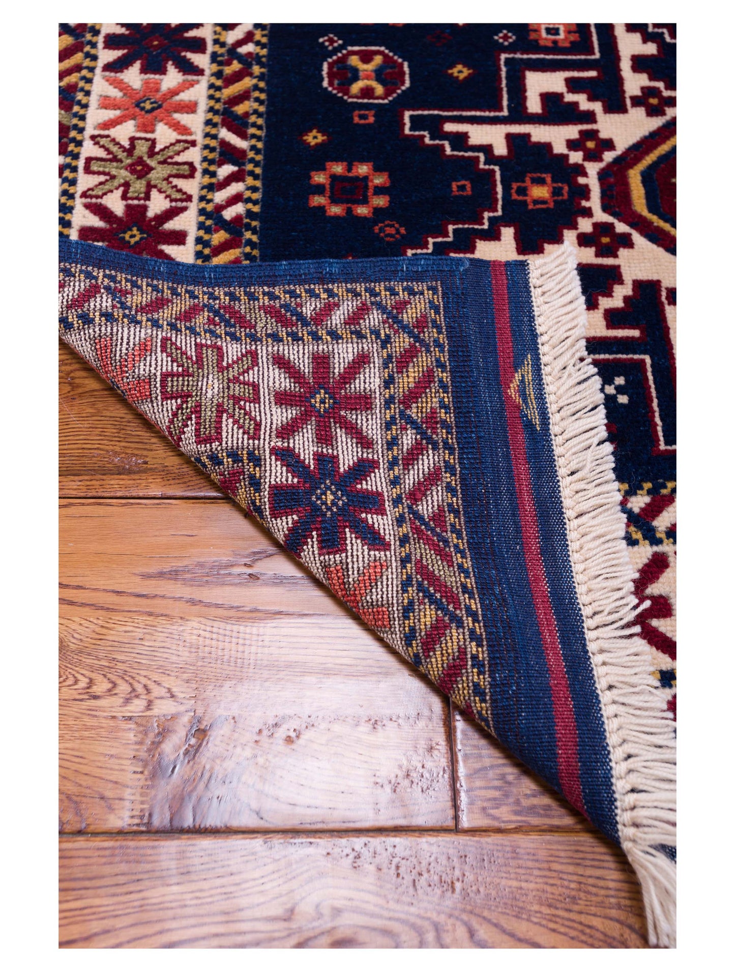 Turkish Shirwan 129656 Dark Blue Ivory 3.10x5.9 Hand Knotted Rug