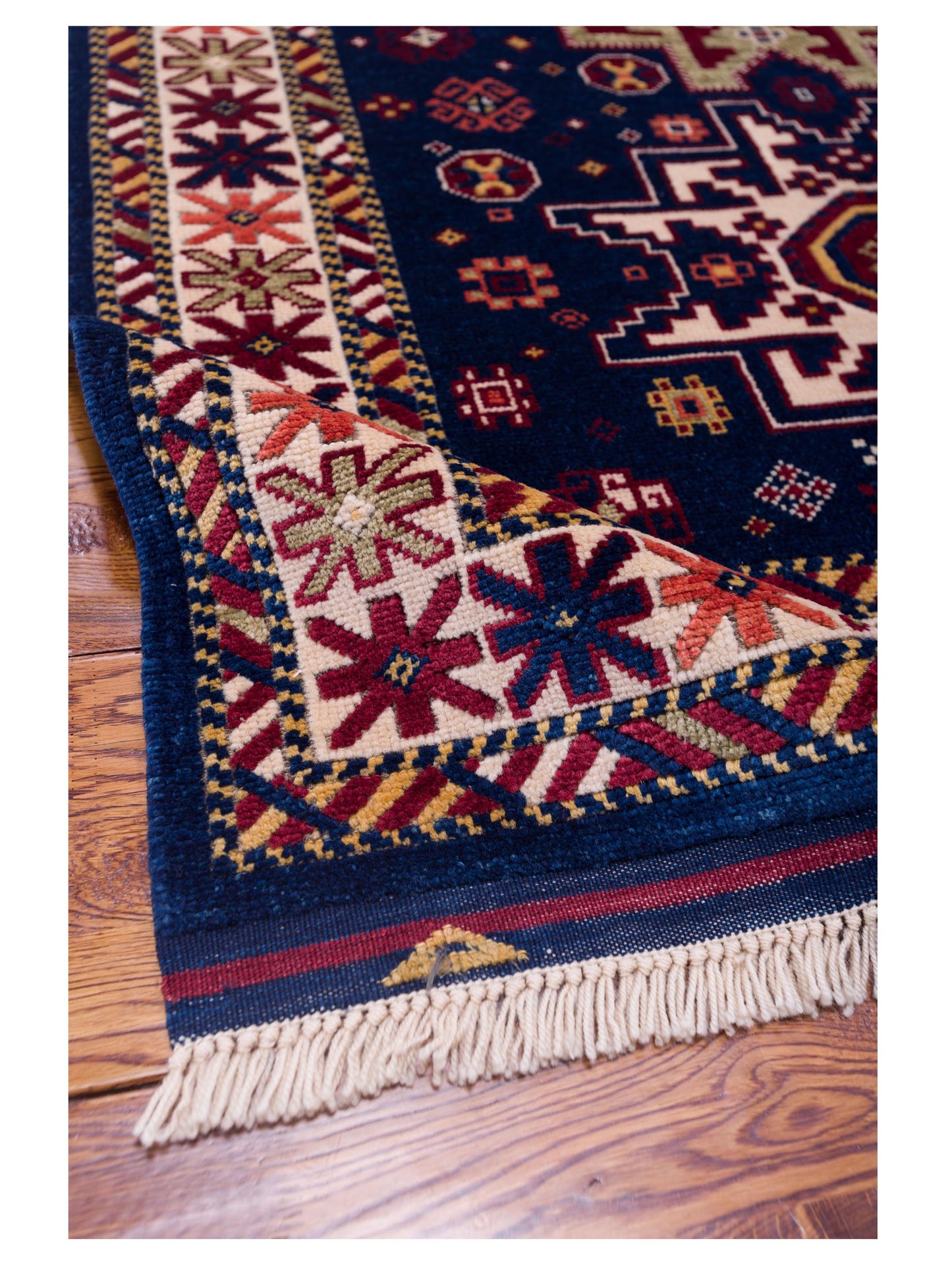 Turkish Shirwan 129656 Dark Blue Ivory 3.10x5.9 Hand Knotted Rug