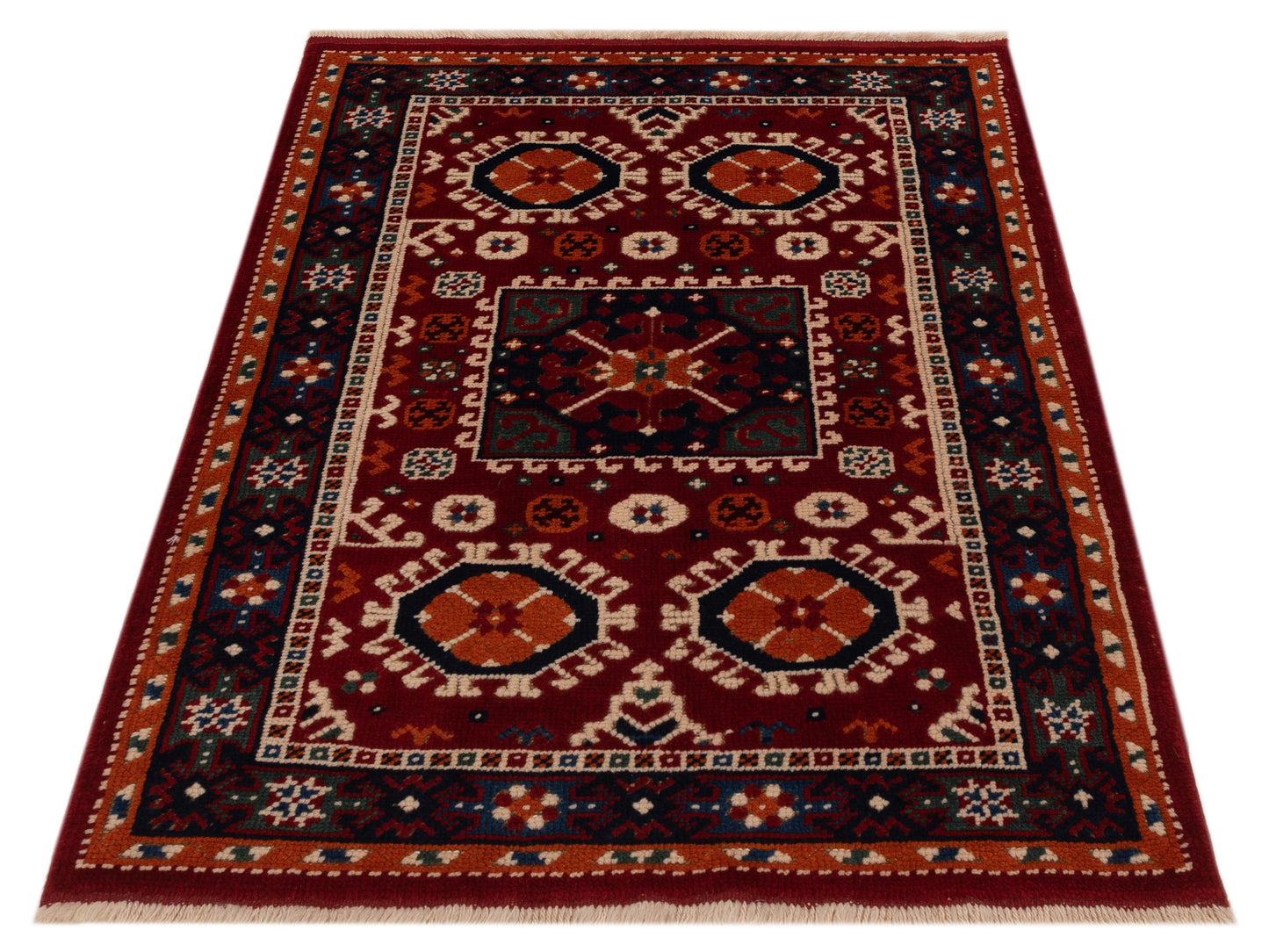 Turkish Shirwan 129668 Red Navy 3.2x4.2 Hand Knotted Rug