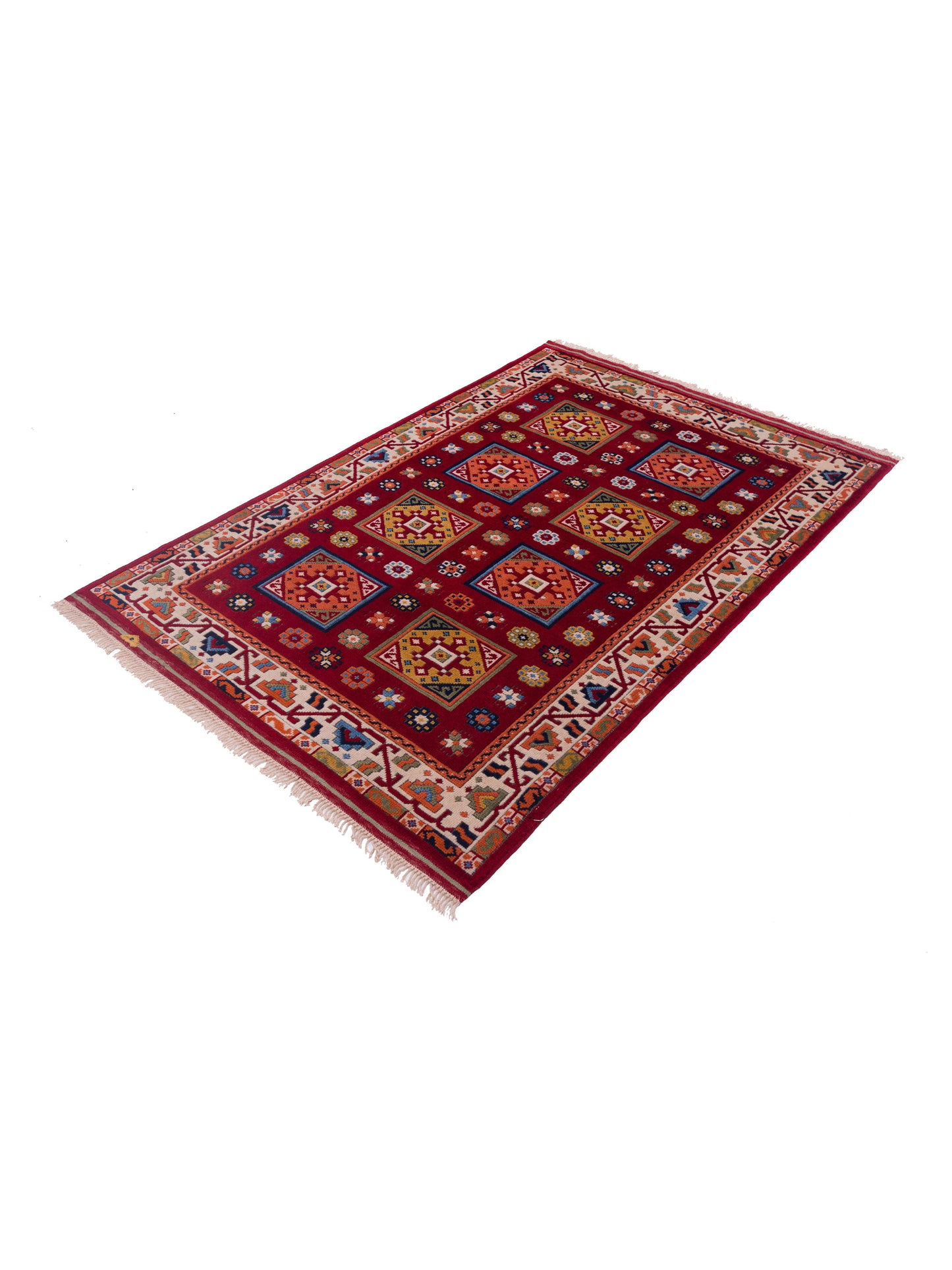 Turkish Shirwan 129688 Red Ivory 3.11x5.10 Hand Knotted Rug