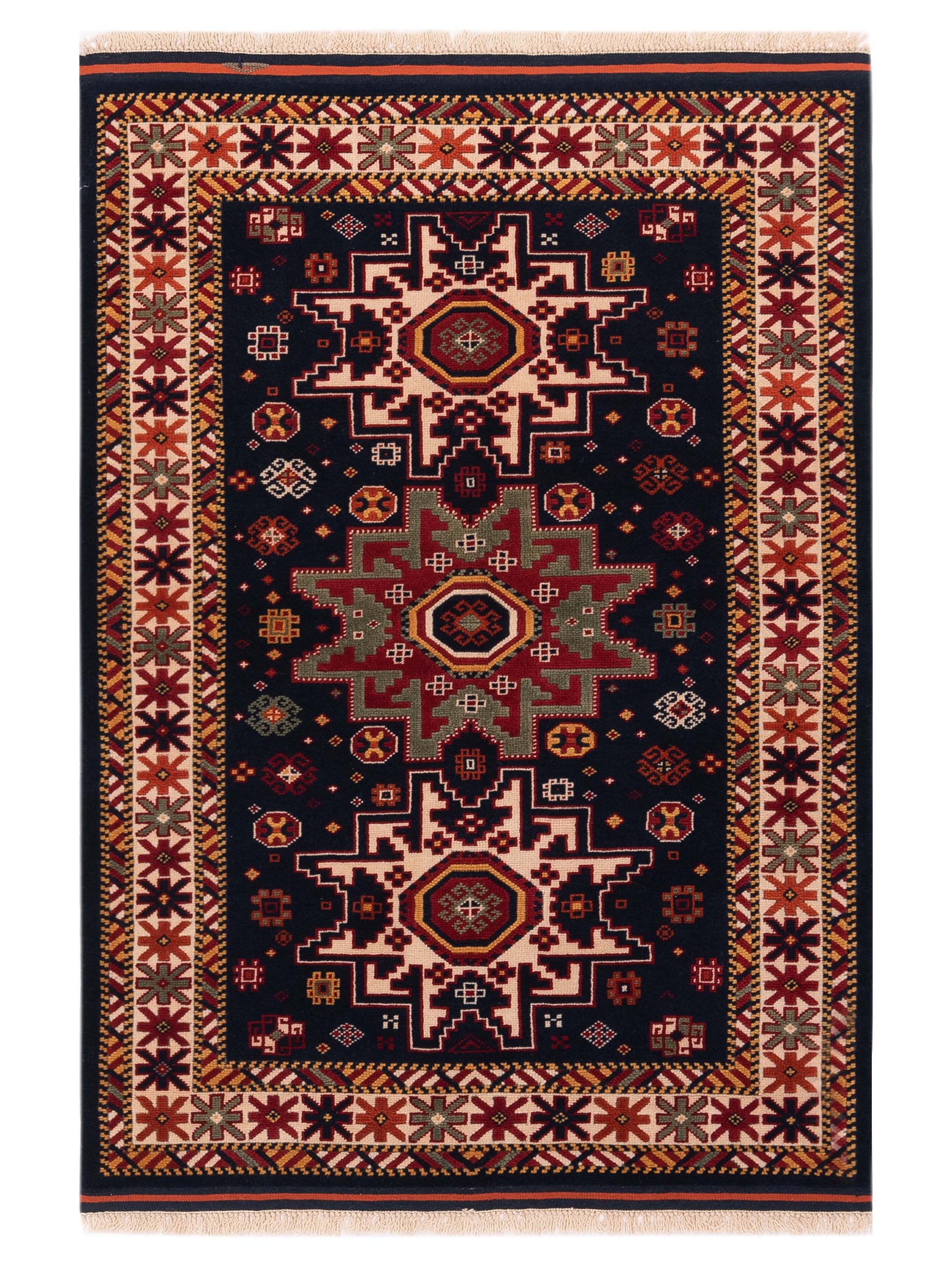 Pasha Turkish Shirwan  Navy Ivory Traditional