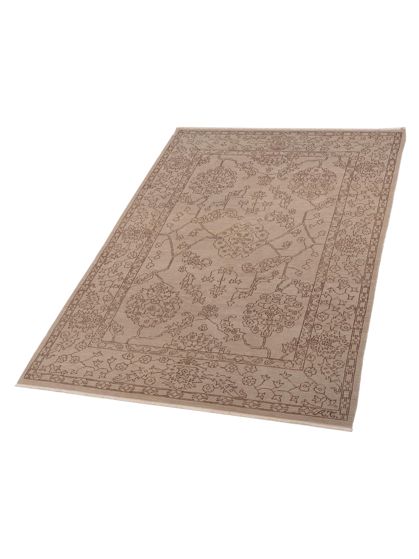 Defne Emerald Beige Beige  6x9 Hand Knotted Rug