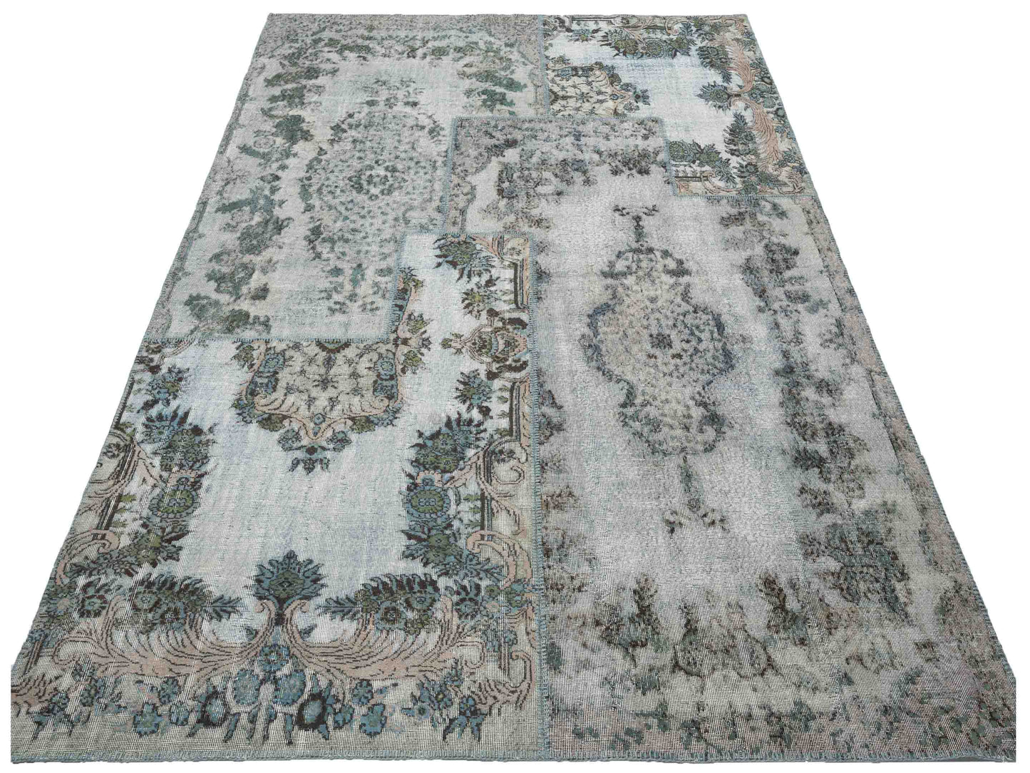 Turkish Vestige Patchwork 130954 Blue 9x12 Hand Knotted Rug