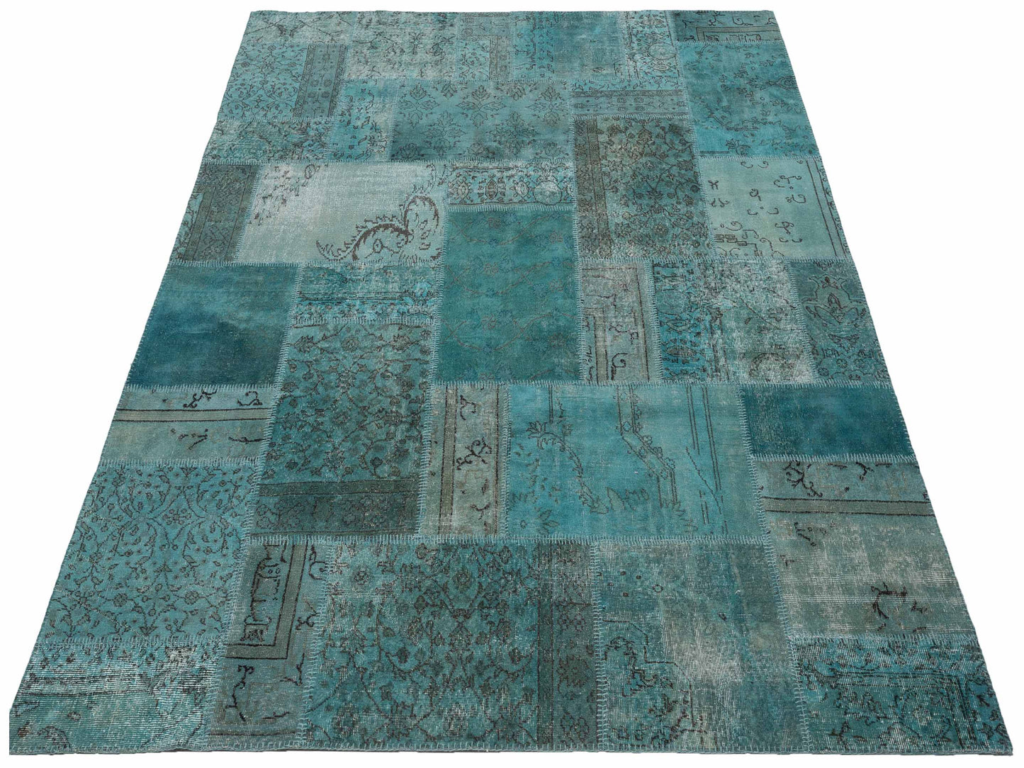Turkish Vestige Patchwork 142751 Turquoise 8.3x9.11 Hand Knotted Rug