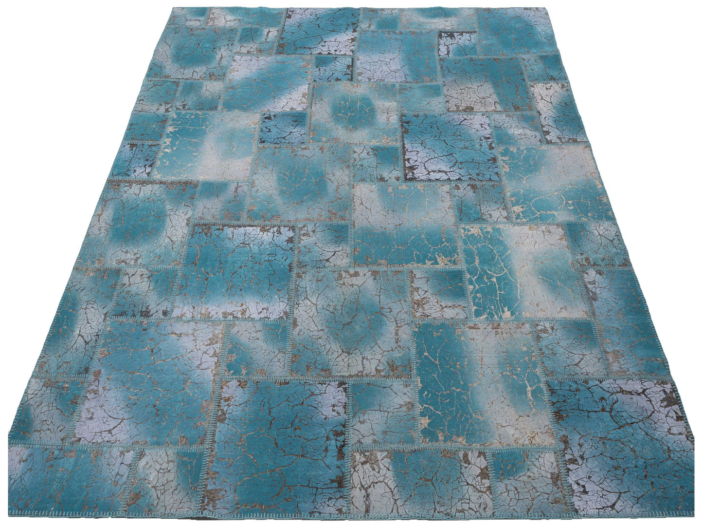 Turkish Vestige Patchwork 142776 Turquoise 8.3x9.10 Hand Knotted Rug