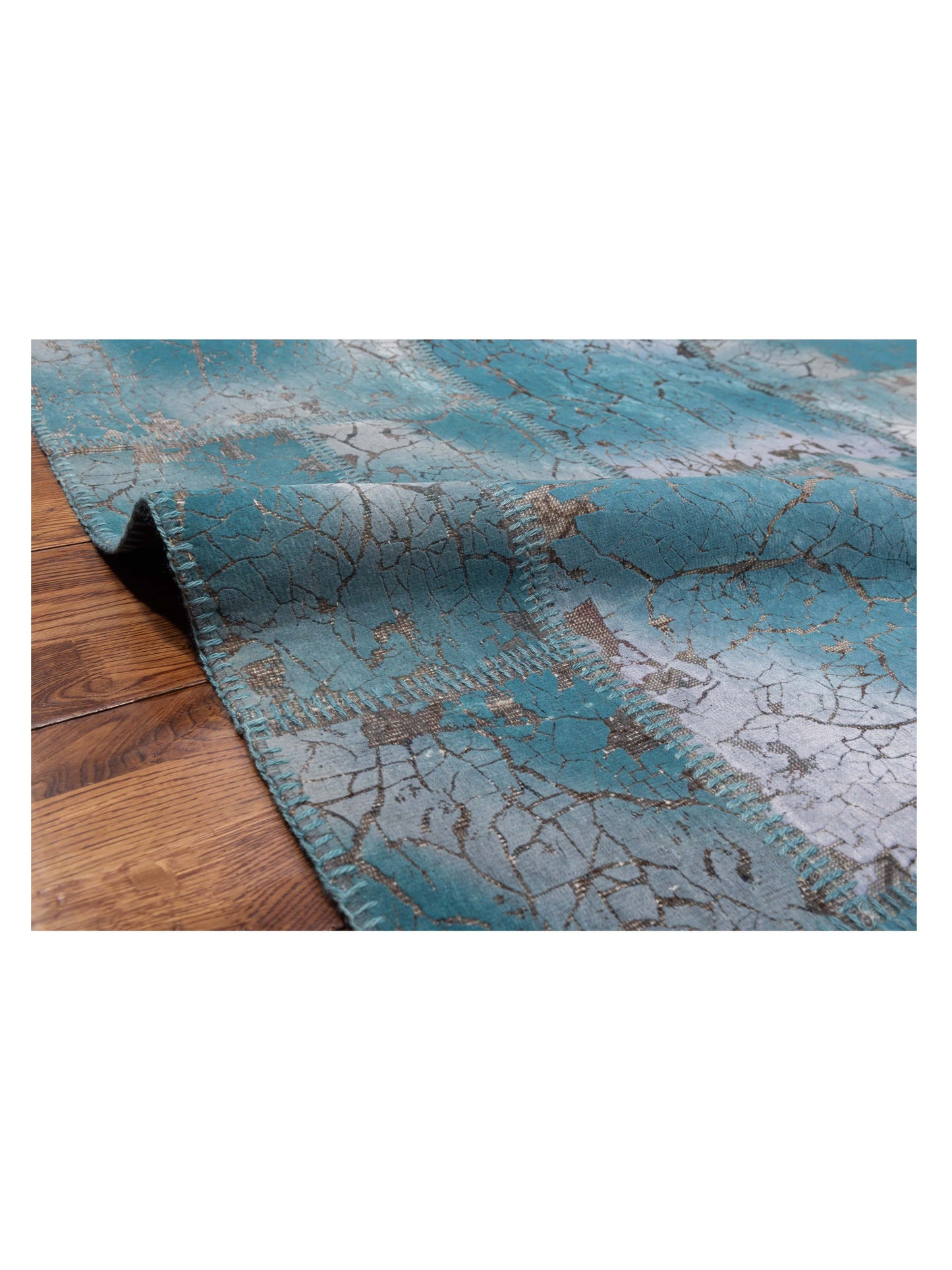 Turkish Vestige Patchwork 142776 Turquoise 8.3x9.10 Hand Knotted Rug