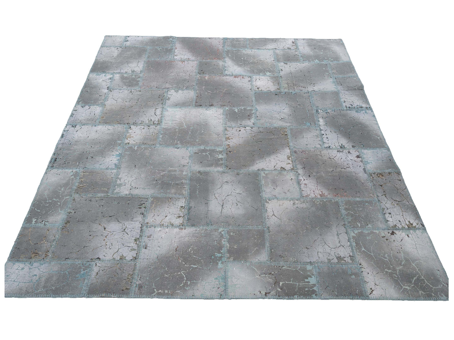 Turkish Vestige Patchwork 142781 Gray 8.3x9.1 Hand Knotted Rug
