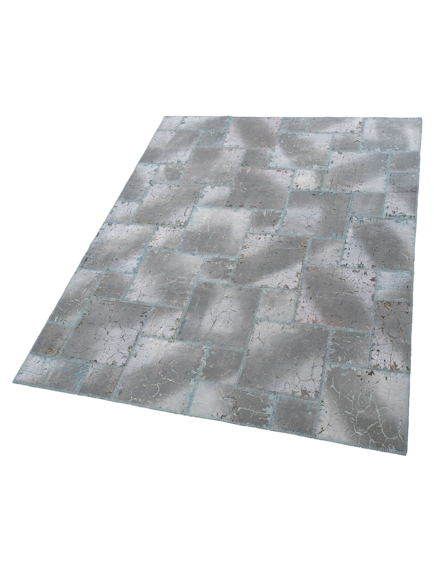 Turkish Vestige Patchwork 142781 Gray 8.3x9.1 Hand Knotted Rug