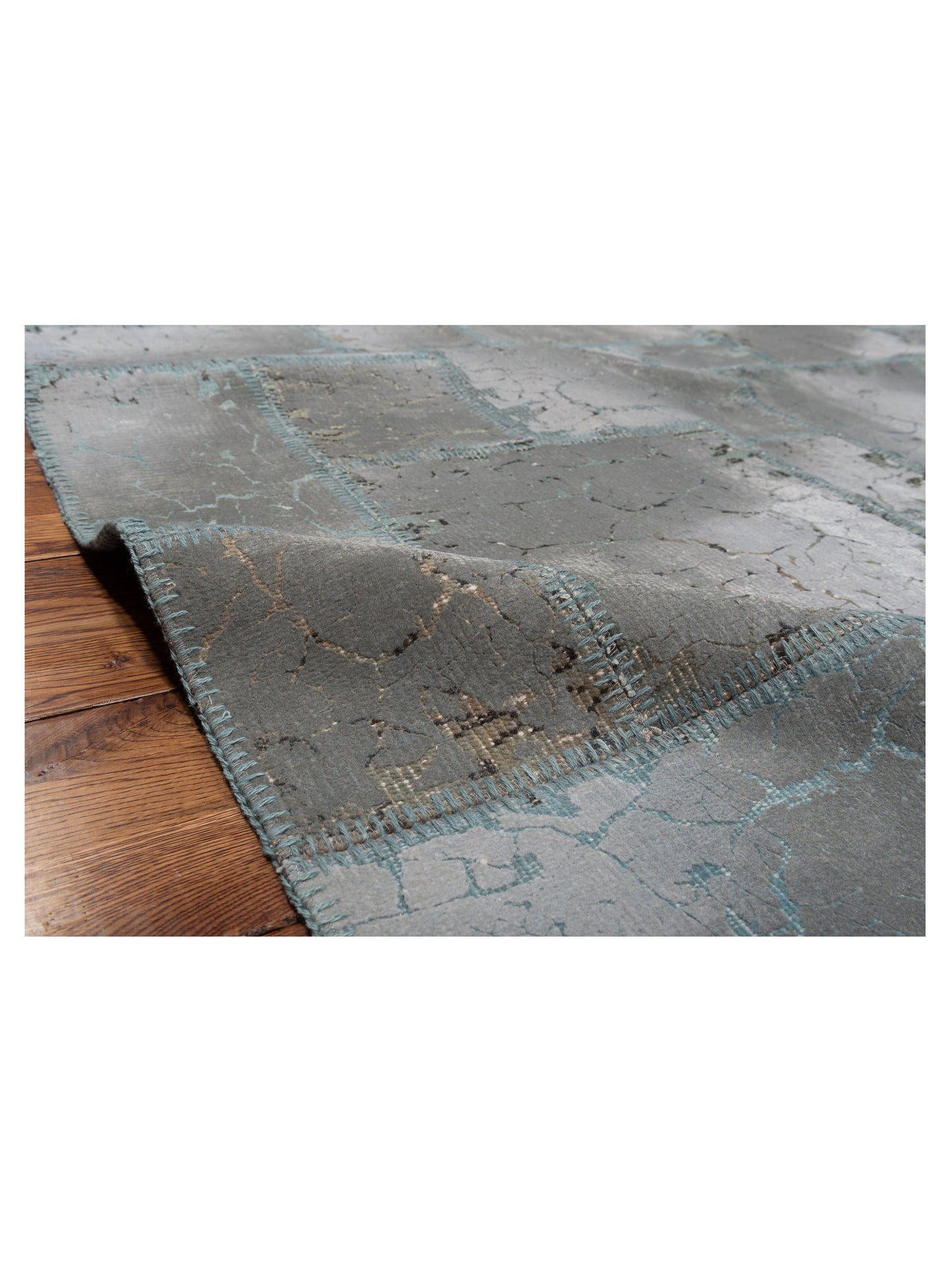 Turkish Vestige Patchwork 142781 Gray 8.3x9.1 Hand Knotted Rug
