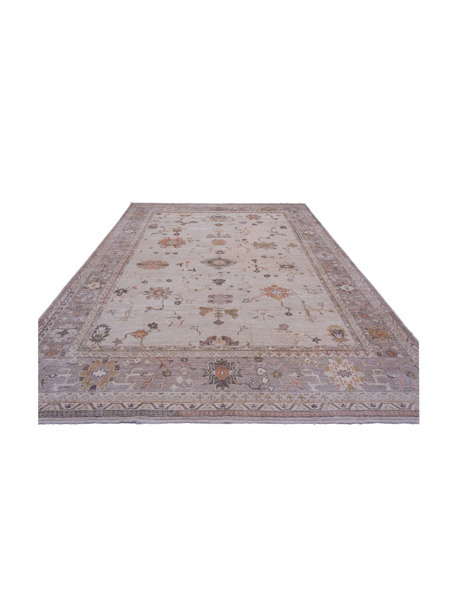 Angora Oushak 144446 Ivory Light Brown 12.3x15.9 Hand Knotted Rug