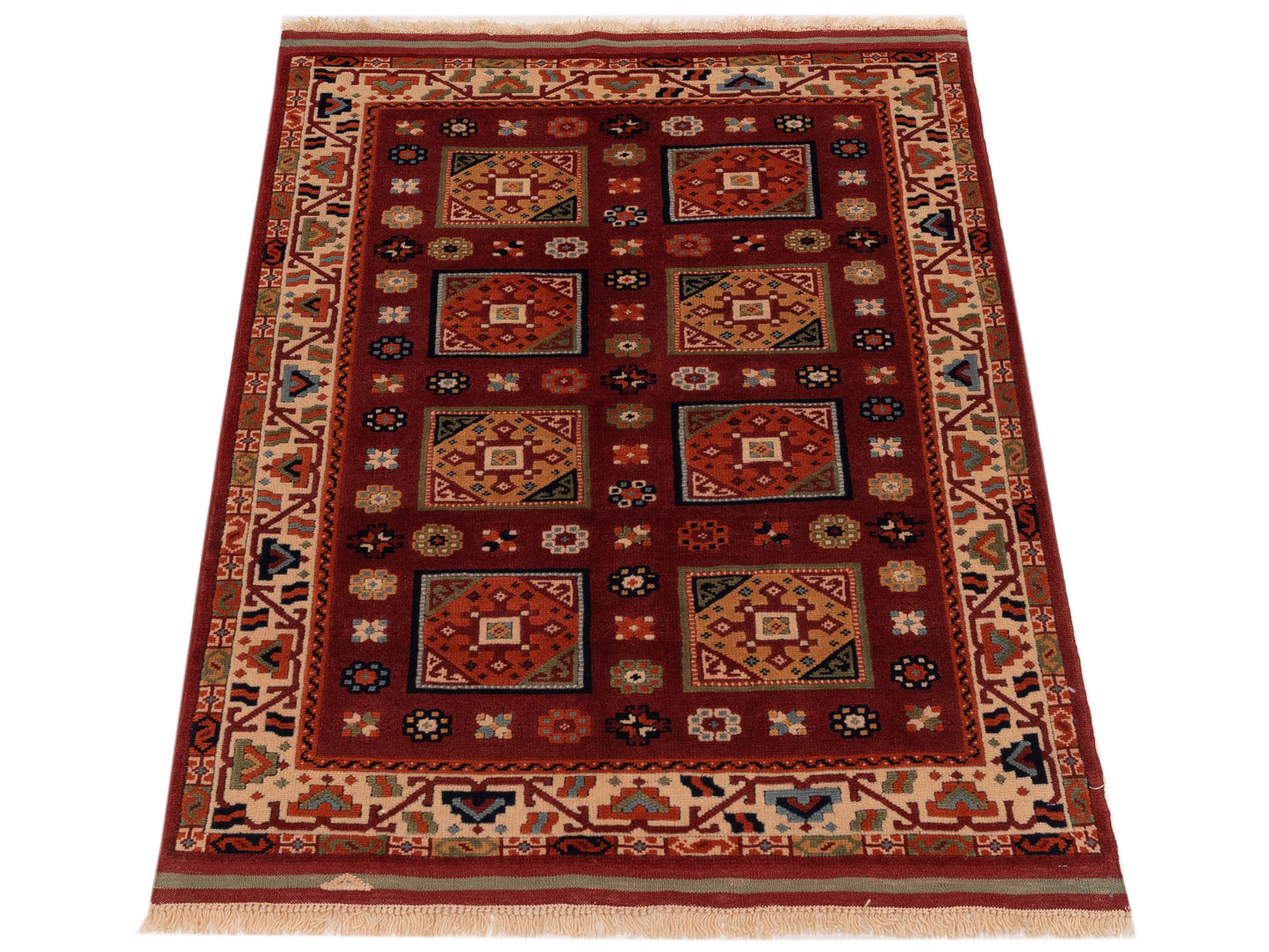 Turkish Shirwan 145140 Red Ivory 3.9x5 Hand Knotted Rug