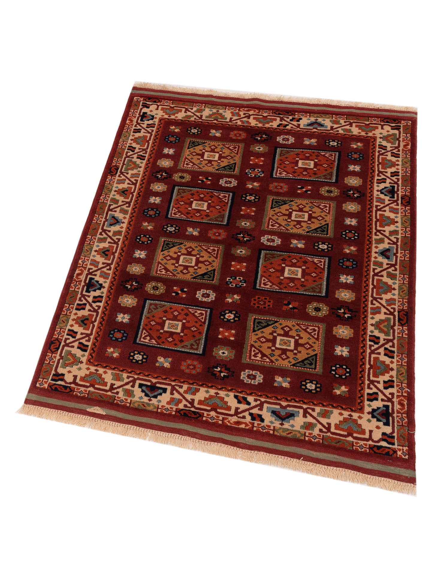 Turkish Shirwan 145140 Red Ivory 3.9x5 Hand Knotted Rug