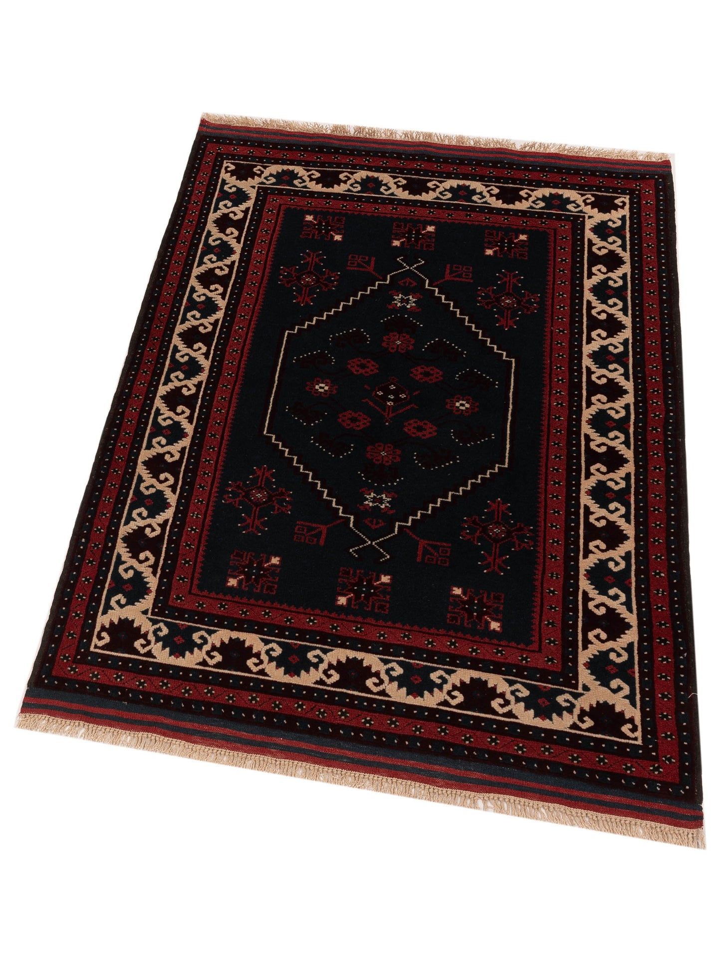 Turkish Shirwan 145171 Black Ivory 4x5.6 Hand Knotted Rug