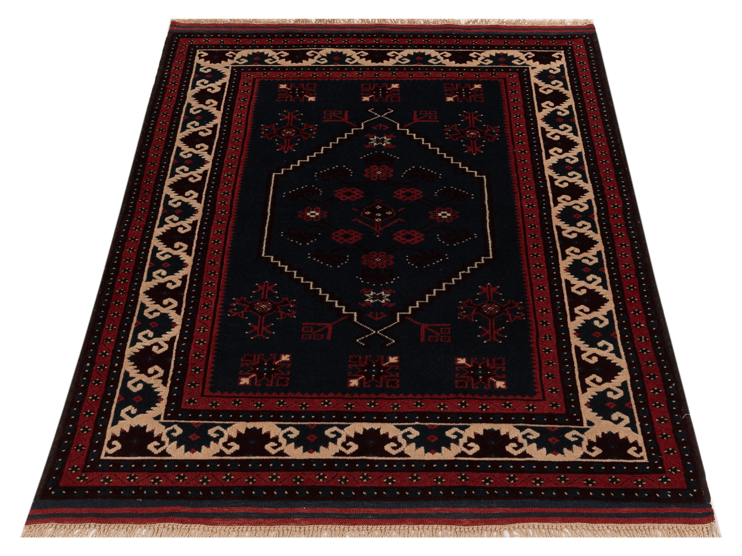 Turkish Shirwan 145171 Black Ivory 4x5.6 Hand Knotted Rug