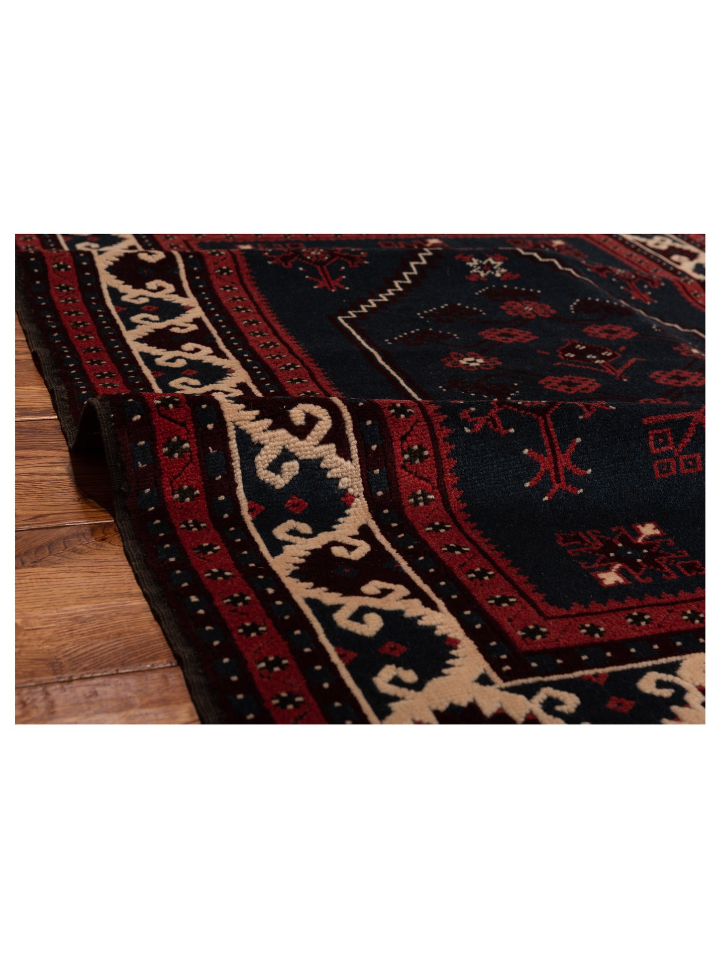 Turkish Shirwan 145171 Black Ivory 4x5.6 Hand Knotted Rug