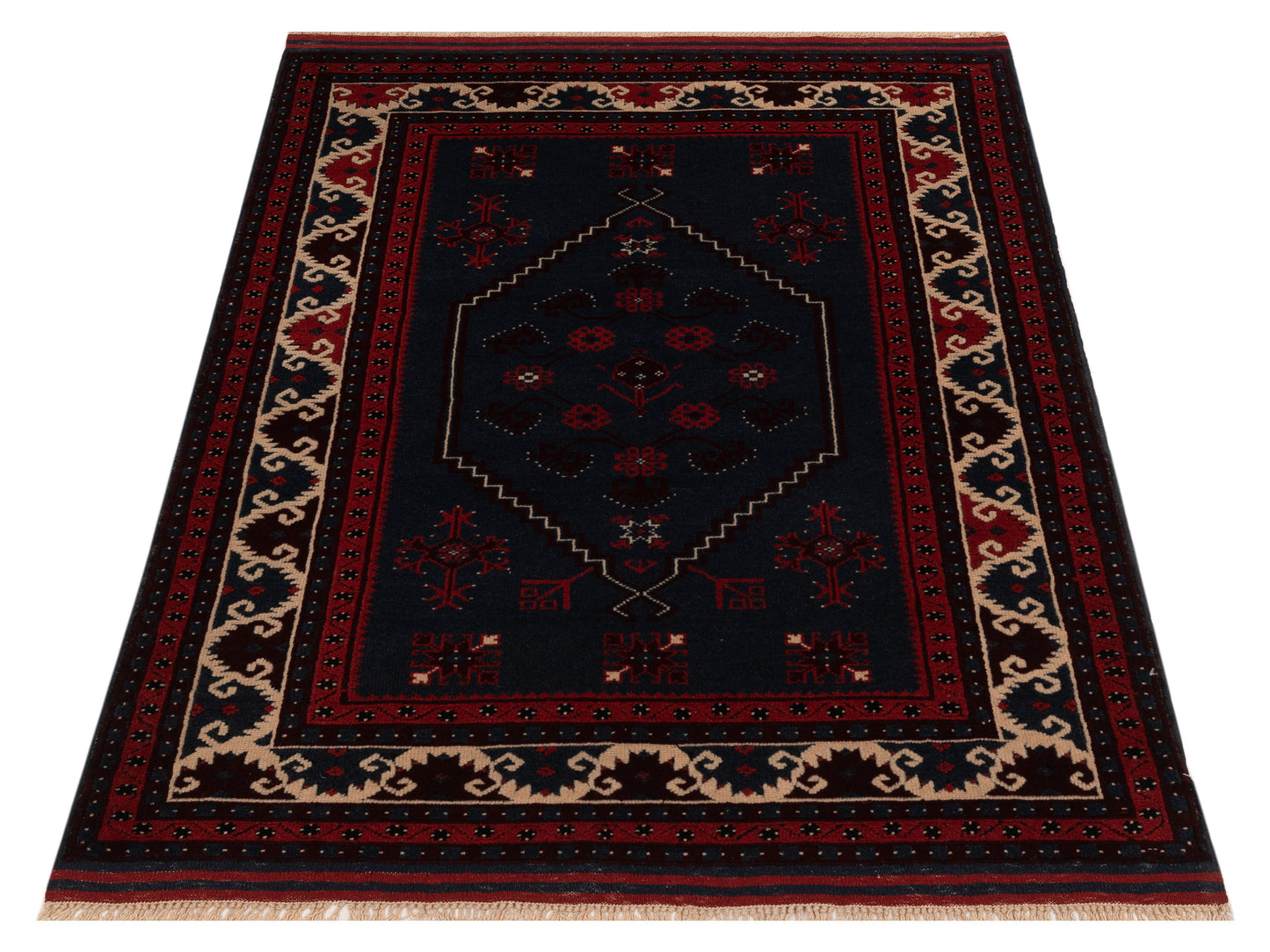 Turkish Shirwan 145177 Black Ivory 4.2x5.4 Hand Knotted Rug