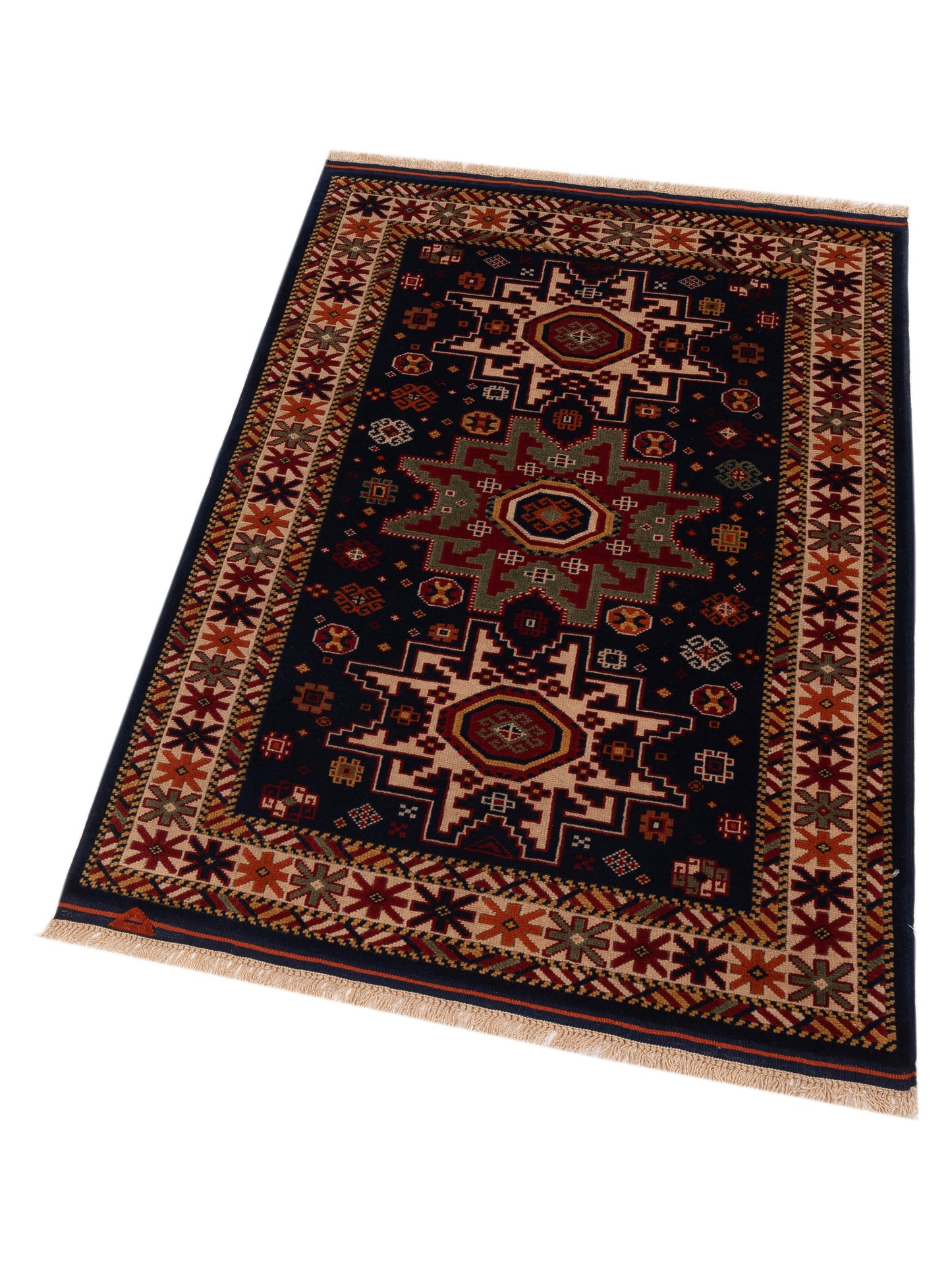 Turkish Shirwan 145211 Navy Ivory 3.9x5.8 Hand Knotted Rug