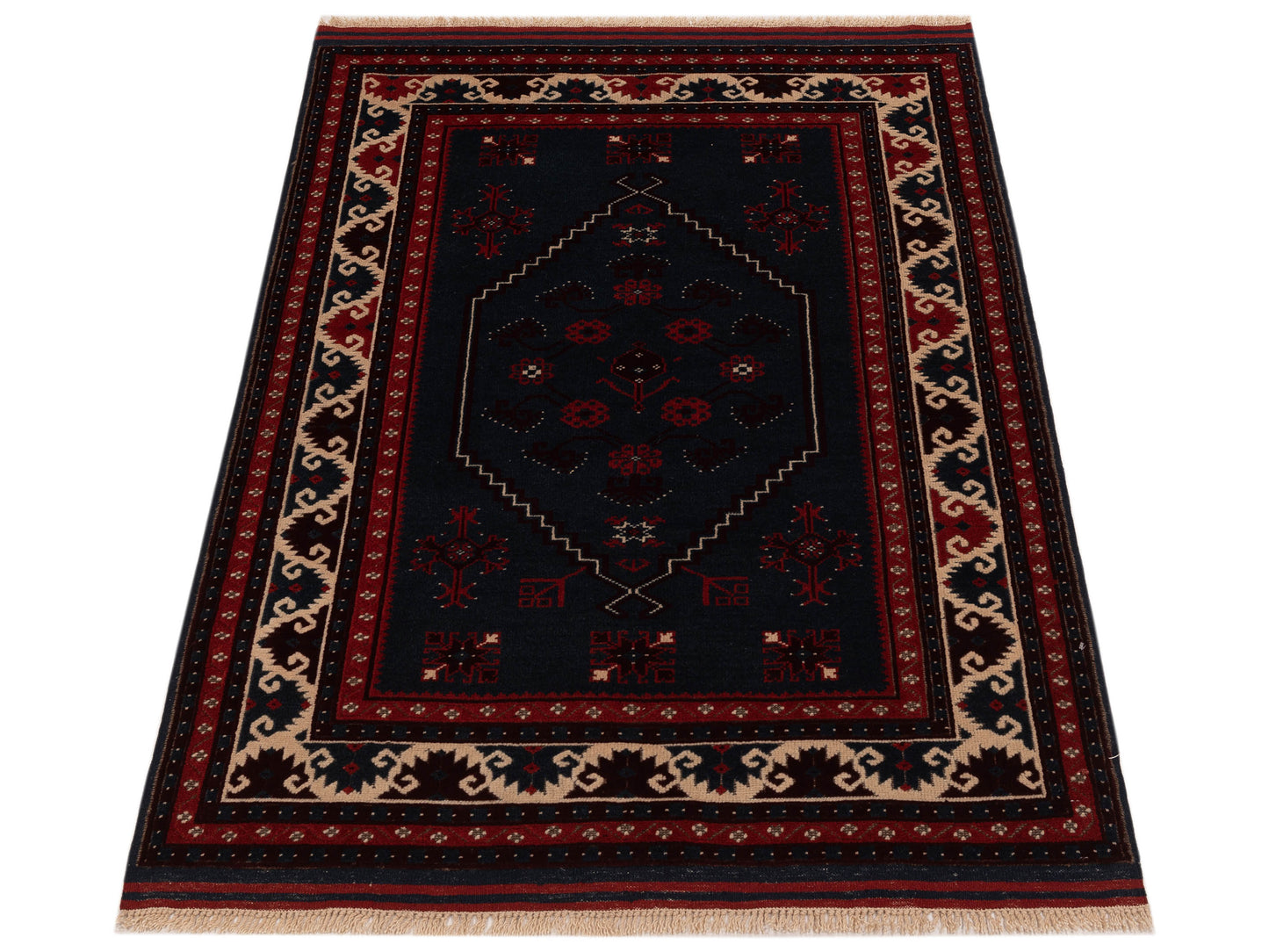 Turkish Shirwan 145228 Charcoal Ivory 4x5.9 Hand Knotted Rug