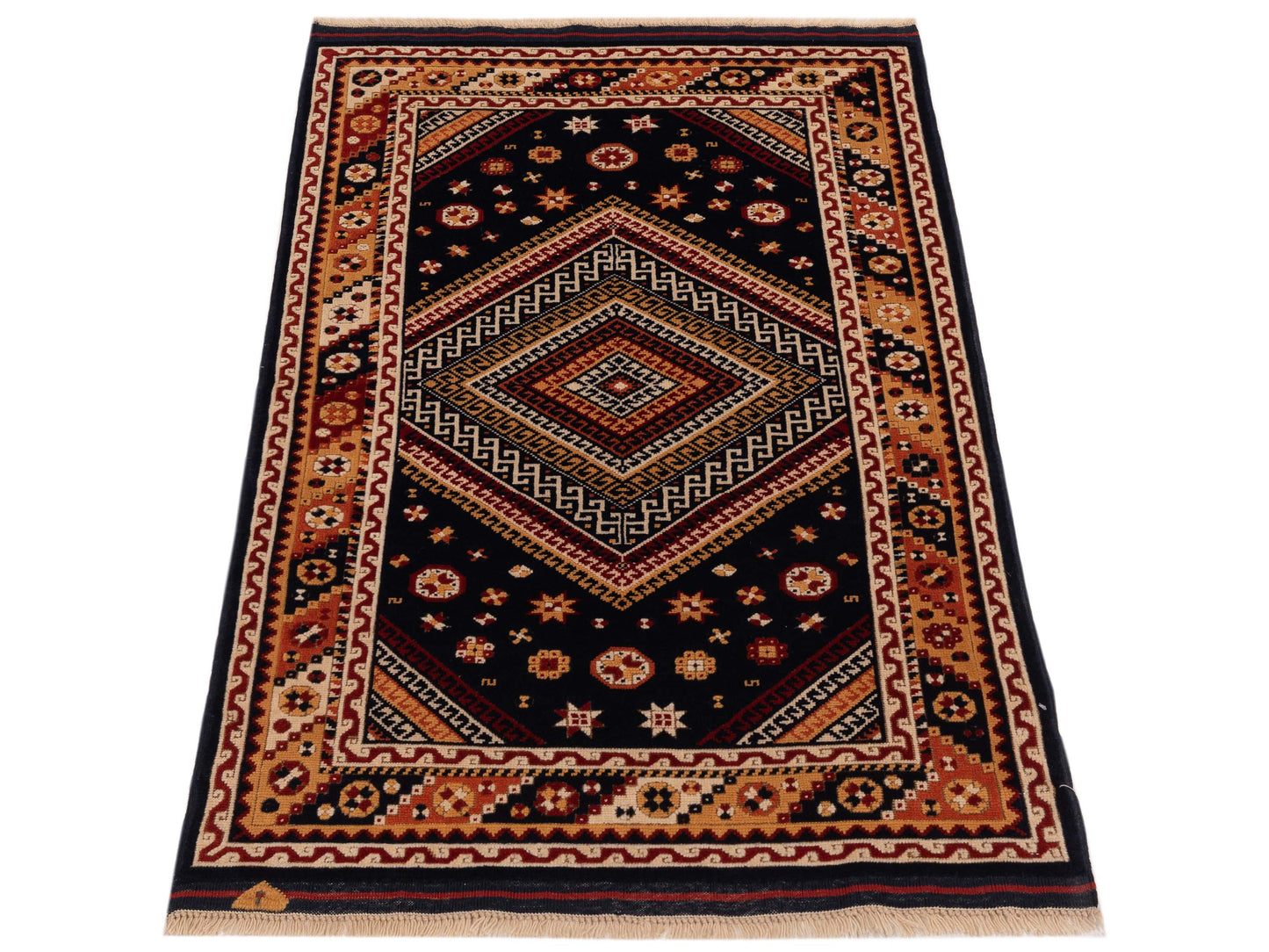Turkish Shirwan 145239 Navy Orange 3.10x5.7 Hand Knotted Rug