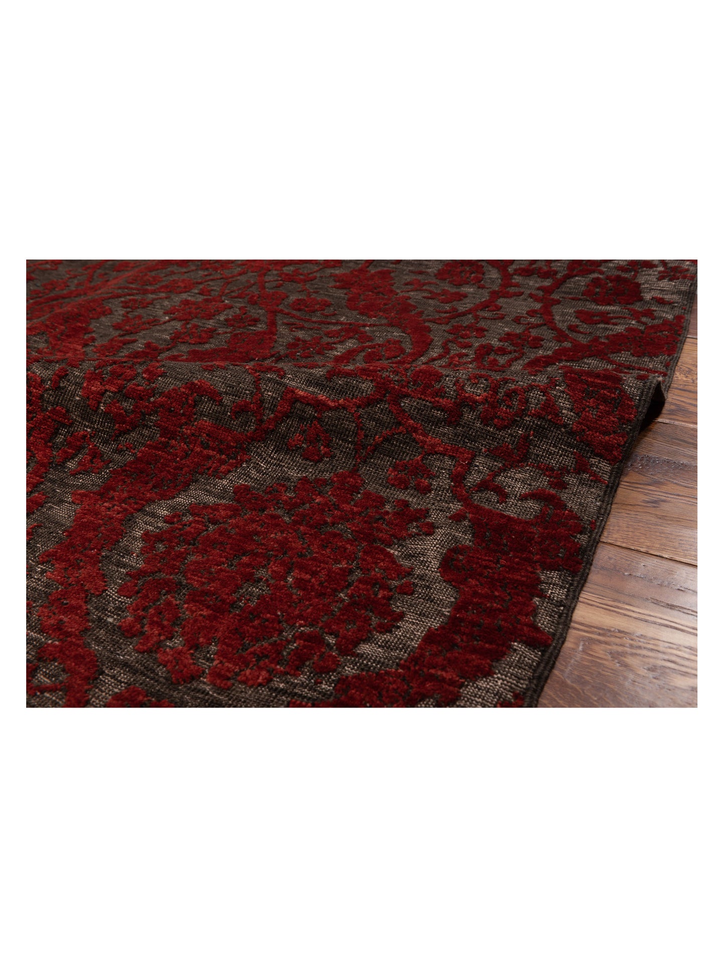 Defne Orchid Charcoal Red 6.6x9.6 Hand Knotted Rug