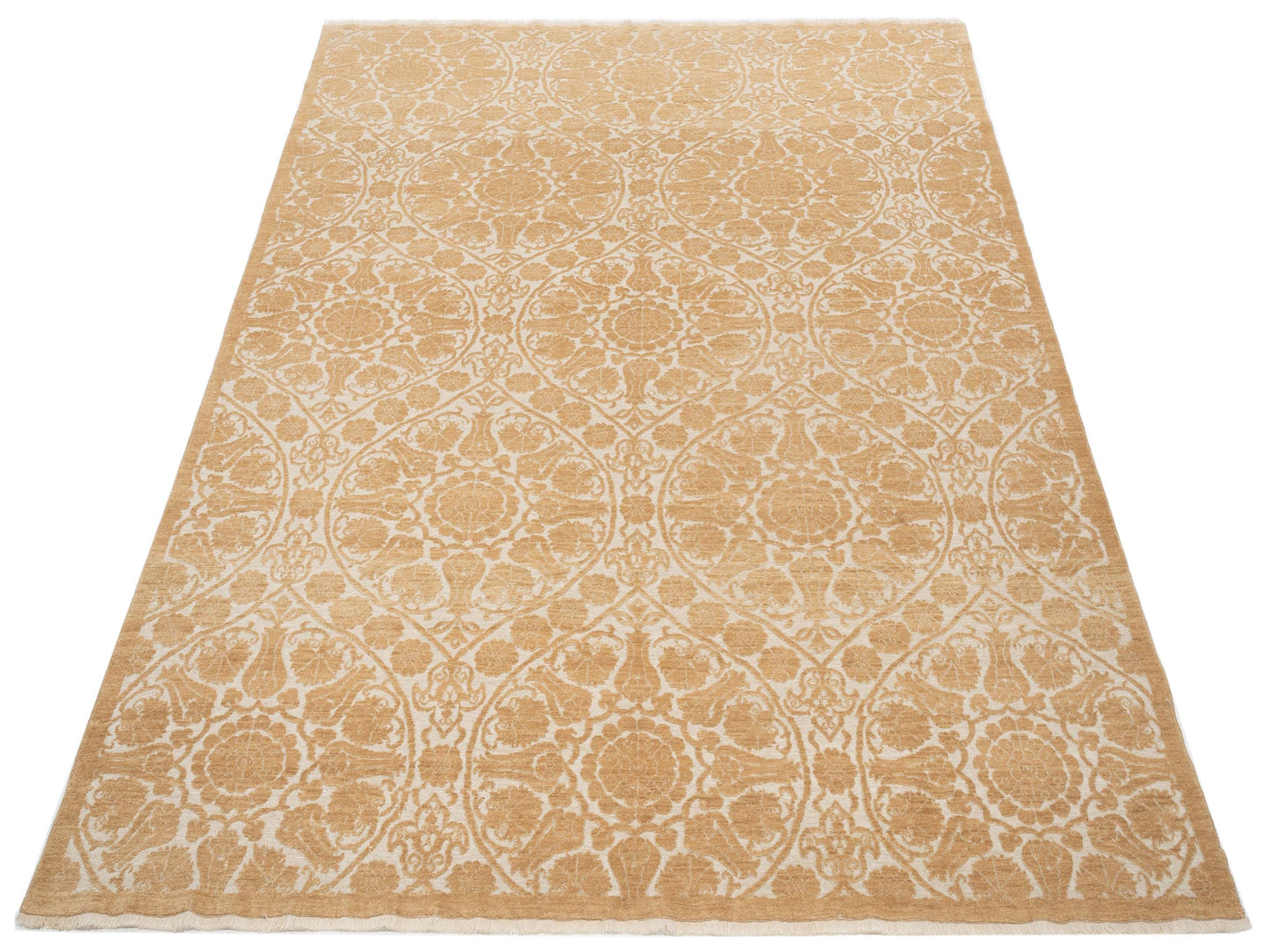 Defne Lotus Ivory Gold 8.1x9.9 Hand Knotted Rug