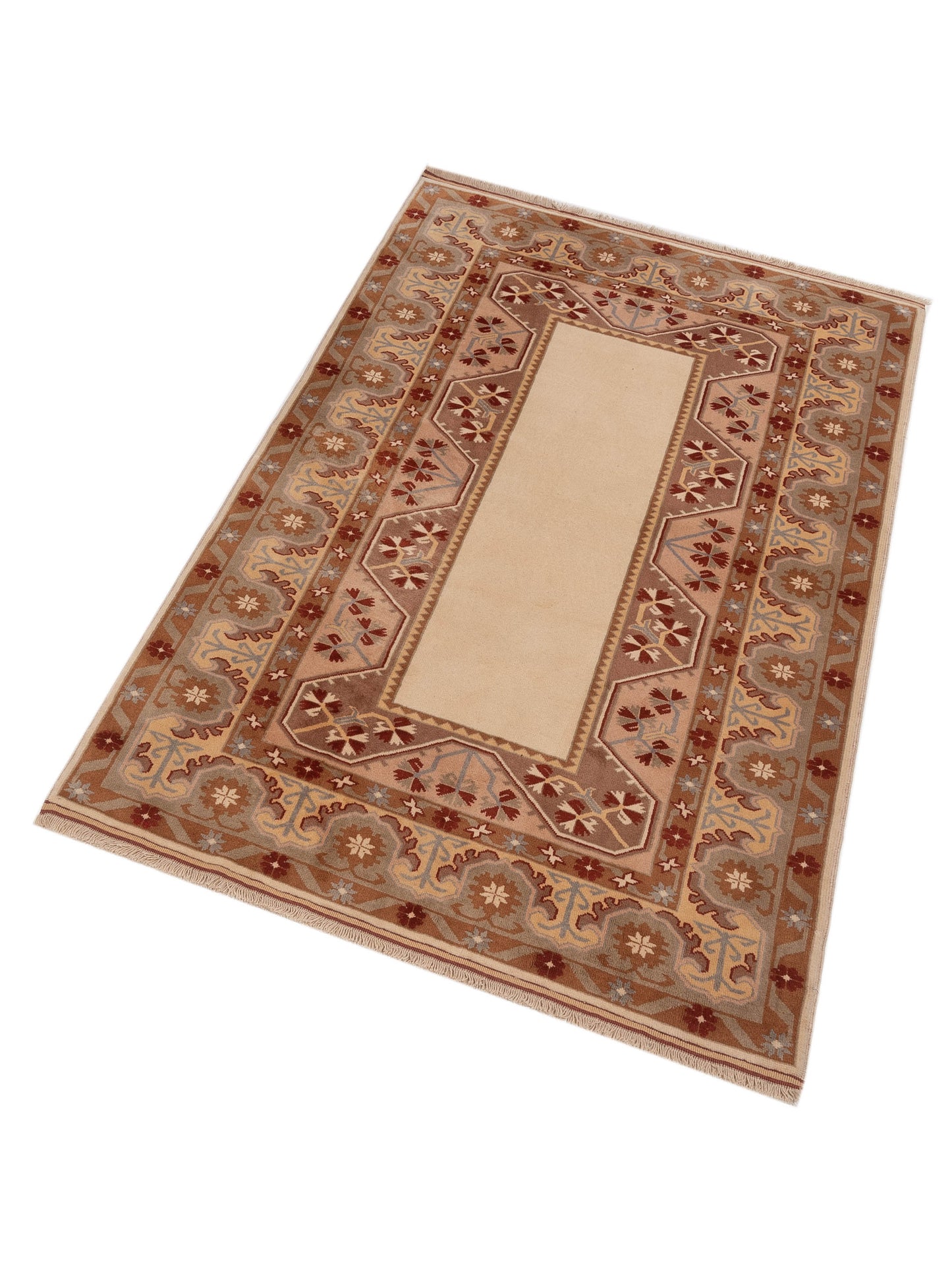 Milas 146119 Ivory Brown 5.2x8.7 Hand Knotted Rug