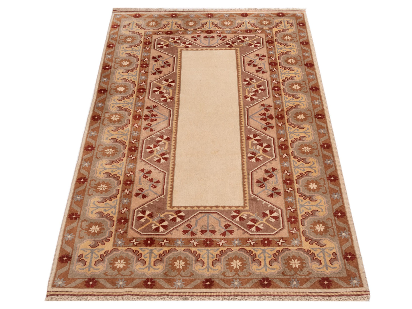 Milas 146119 Ivory Brown 5.2x8.7 Hand Knotted Rug