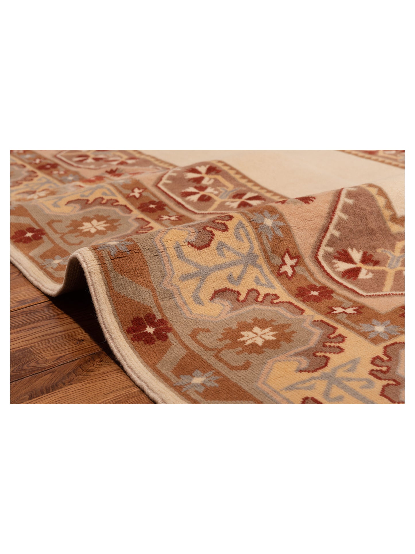Milas 146119 Ivory Brown 5.2x8.7 Hand Knotted Rug