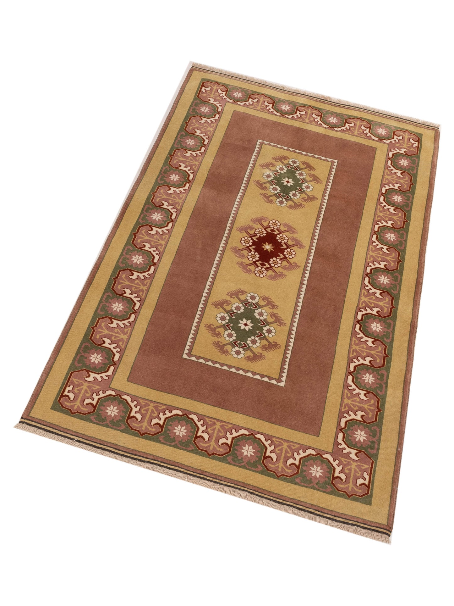 Milas 146122 Gold Green 5.3x8.9 Hand Knotted Rug