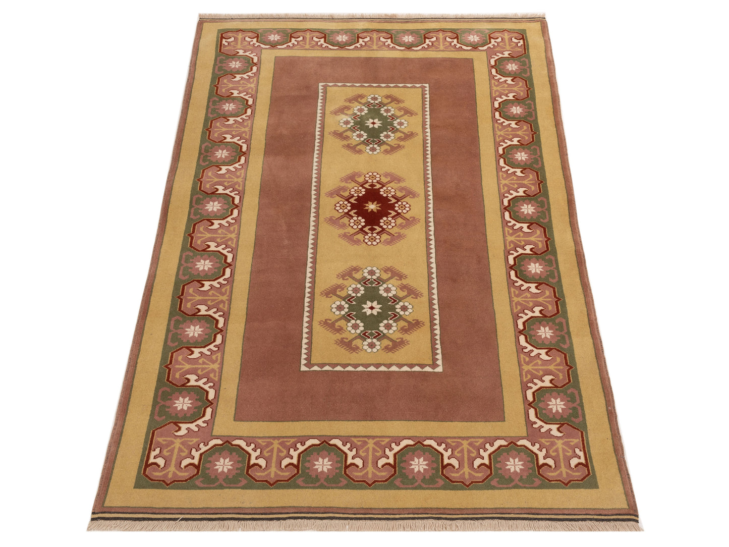 Milas 146122 Gold Green 5.3x8.9 Hand Knotted Rug