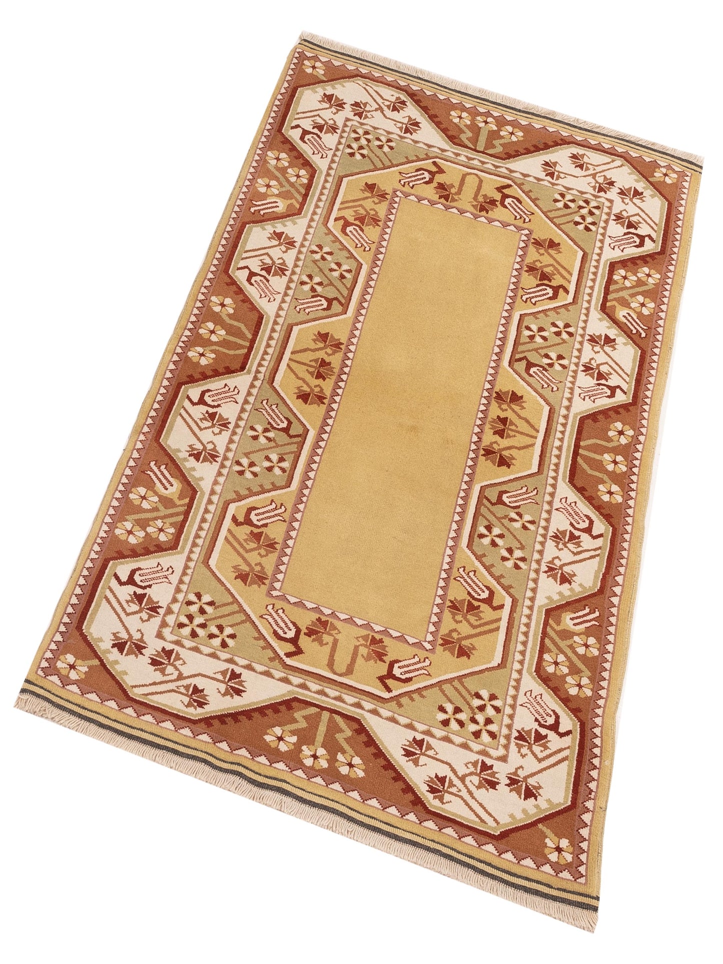 Milas 146167 Gold Ivory 3.9x6.8 Hand Knotted Rug