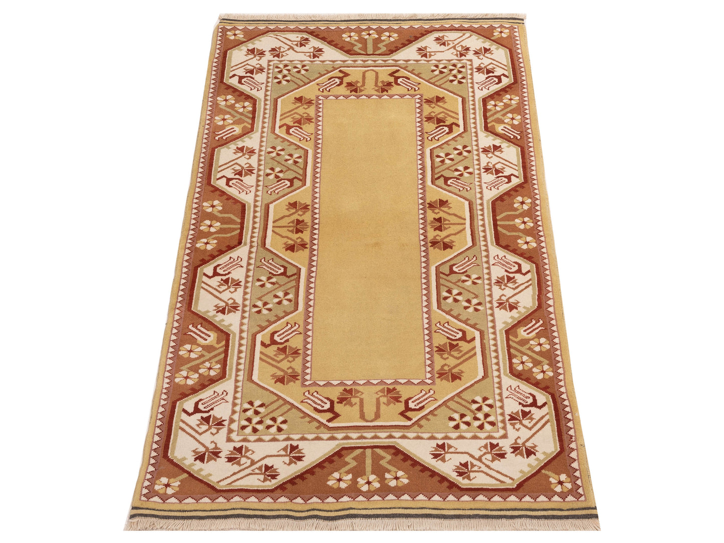 Milas 146167 Gold Ivory 3.9x6.8 Hand Knotted Rug