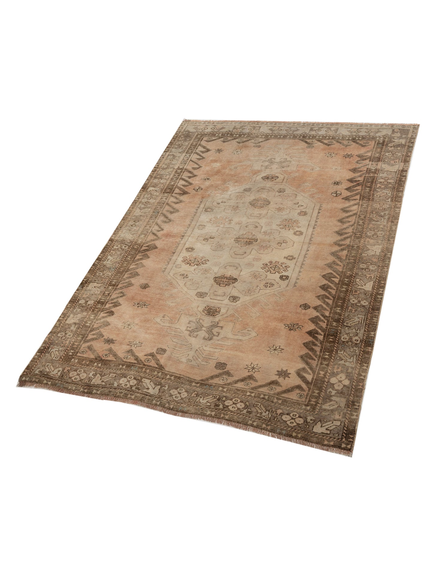 Old Anatolian 146697 Peach Brown 6.11x9.7 Hand Knotted Rug