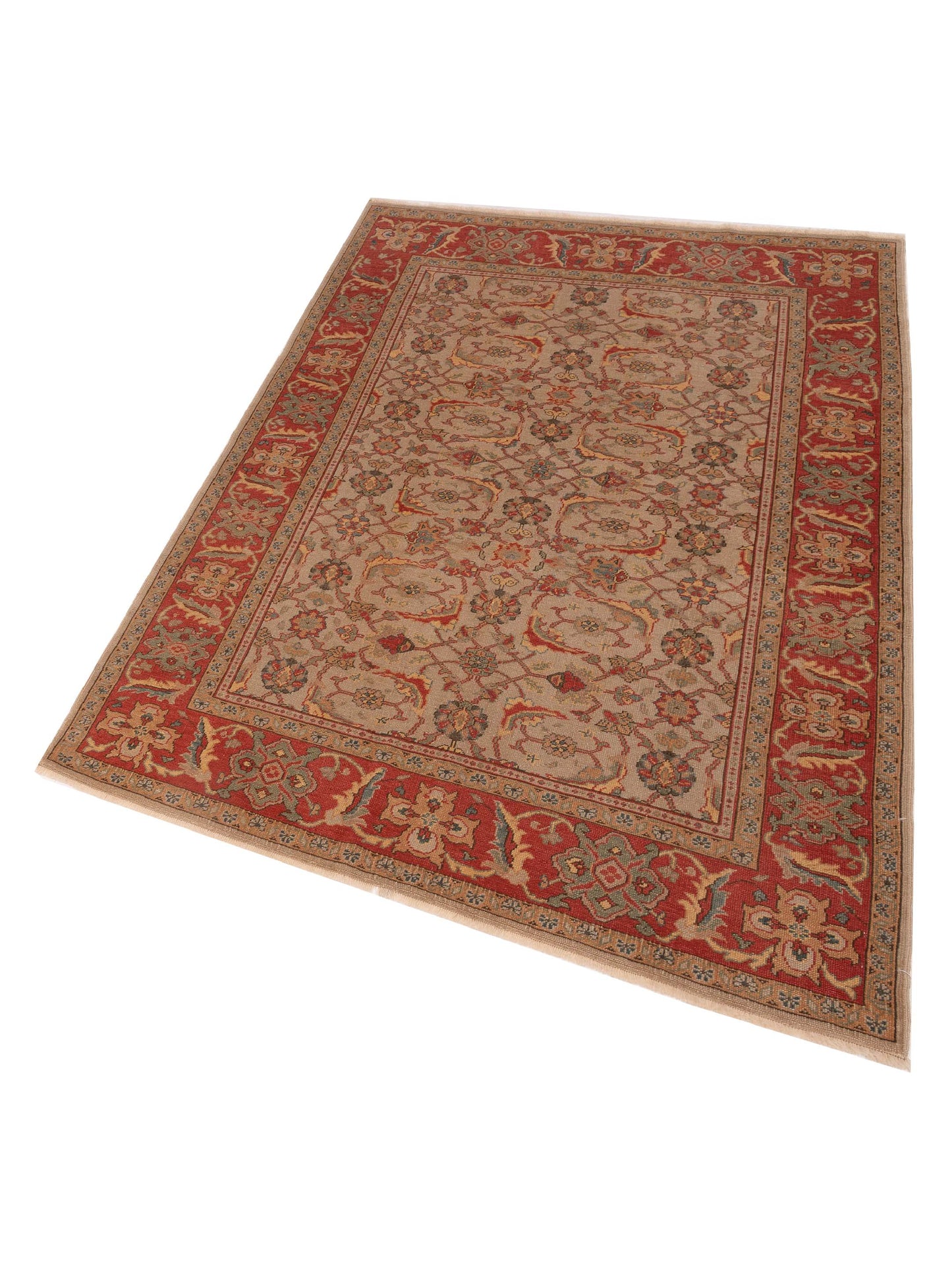 Antique Loom 147438 Beige Red 5.8x7.11 Hand Knotted Rug