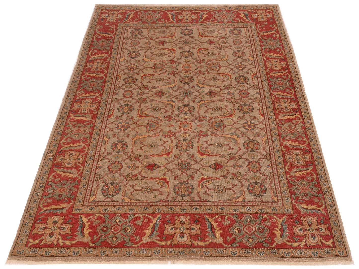Antique Loom 147438 Beige Red 5.8x7.11 Hand Knotted Rug