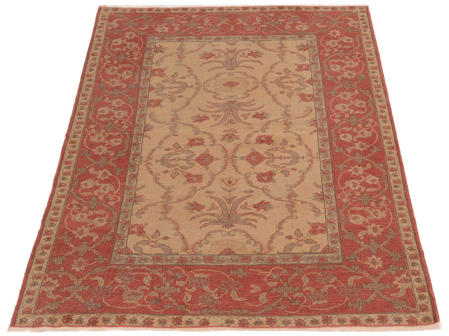 Antique Loom 147470 Ivory Rust 5.8x7.5 Hand Knotted Rug