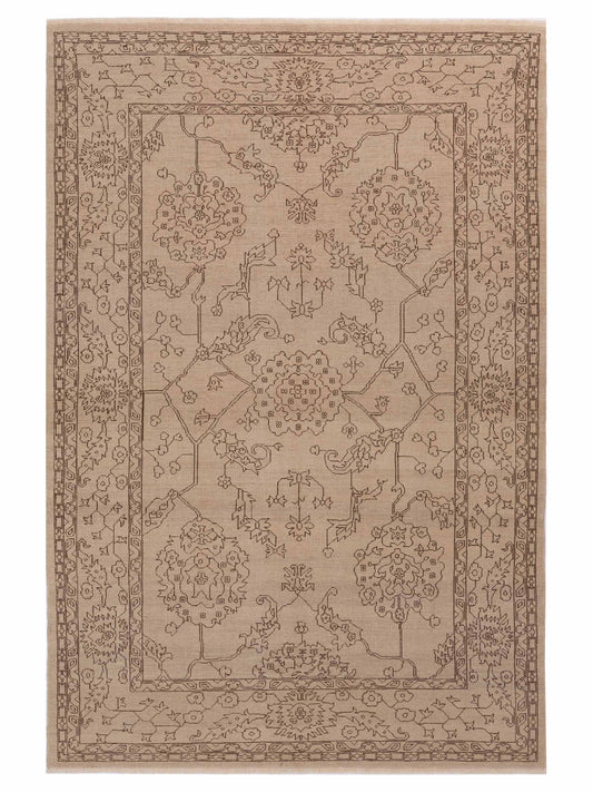 Defne Emerald Ivory Dark Brown  6.9x10 Hand Knotted Rug