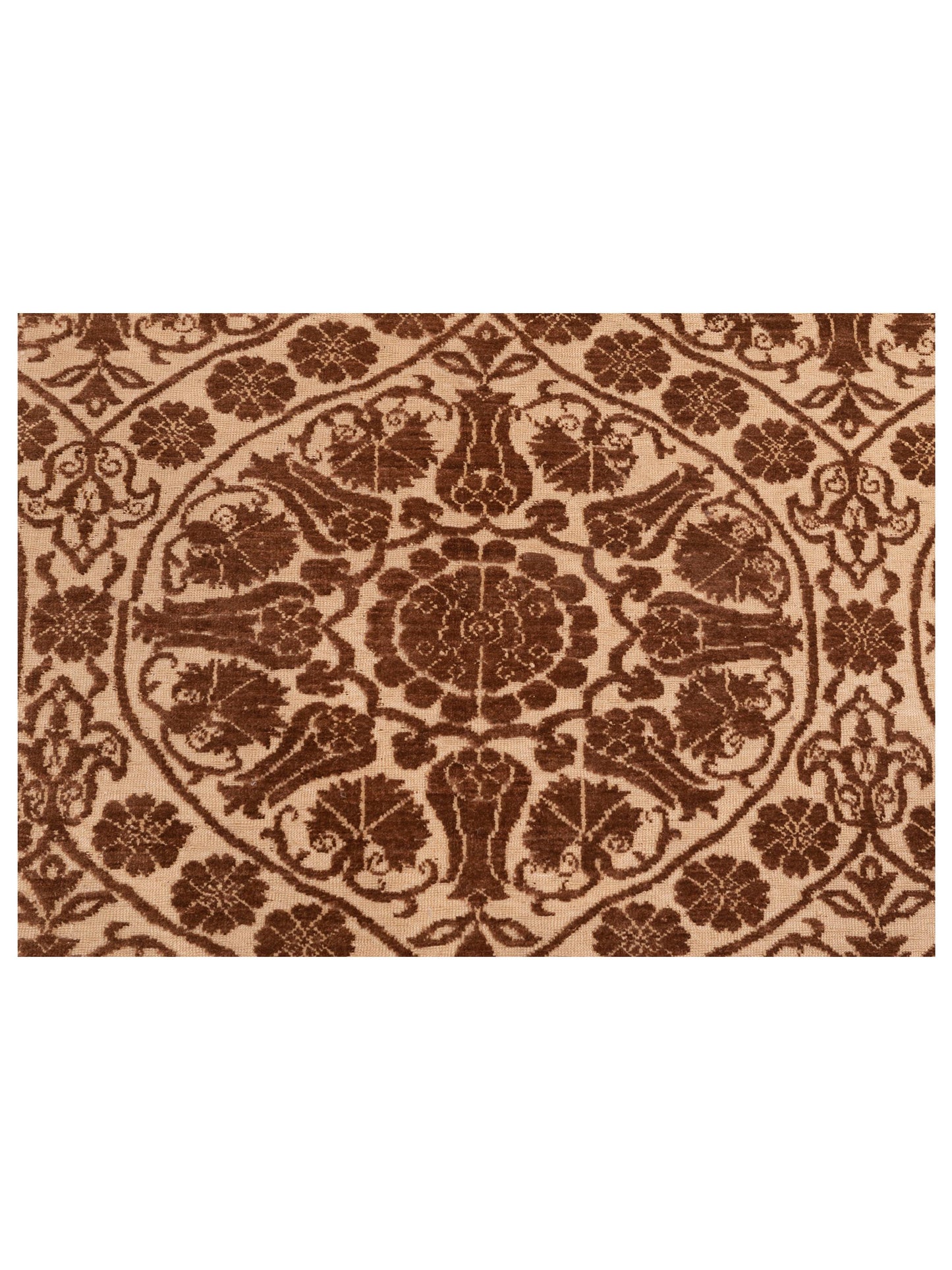 Defne Lotus Beige Brown 6.7x9.7 Hand Knotted Rug