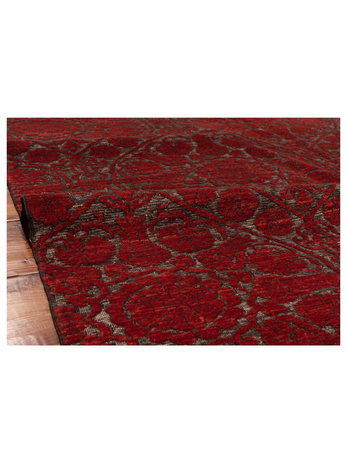 Defne Lotus Charcoal Red 6.7x9.1 Hand Knotted Rug