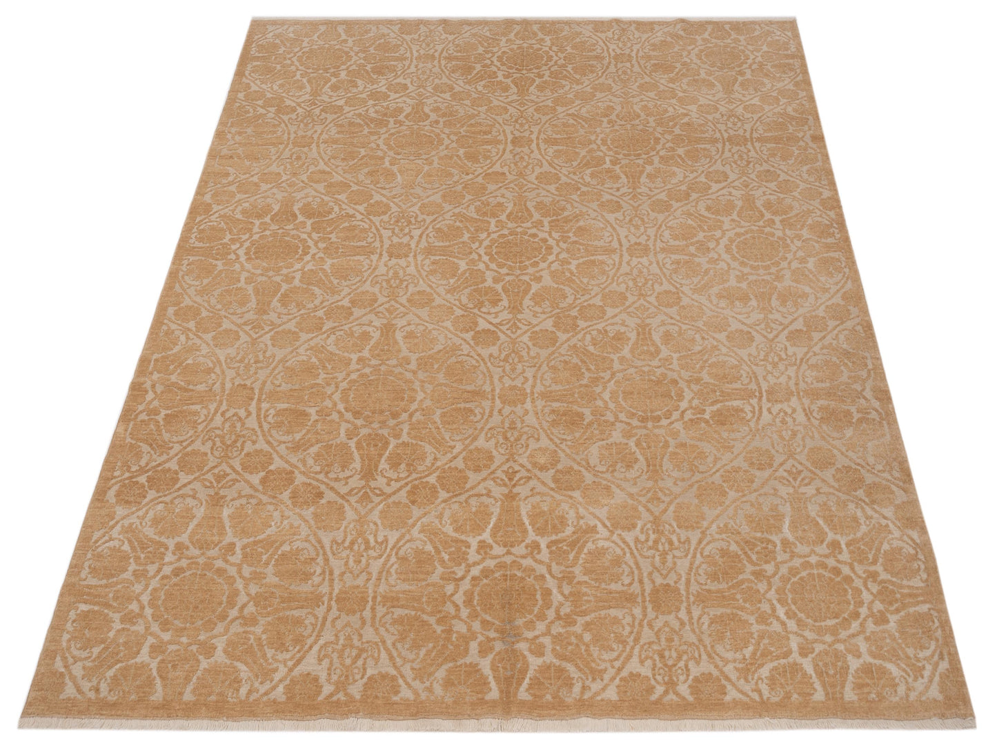 Defne Lotus Ivory Gold 8.2x9.8 Hand Knotted Rug