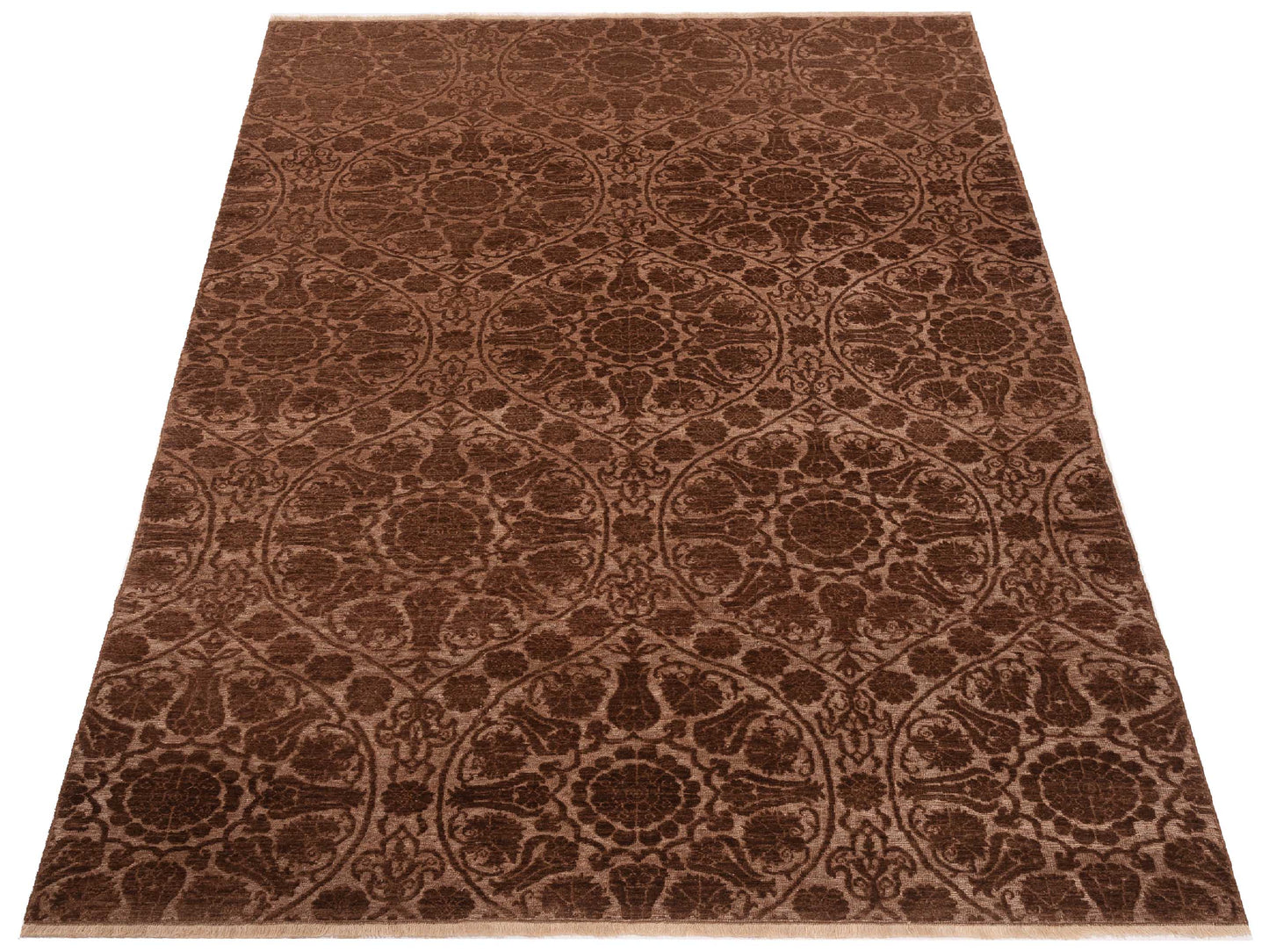 Defne Lotus Brown Dark Brown 6.8x9.8 Hand Knotted Rug