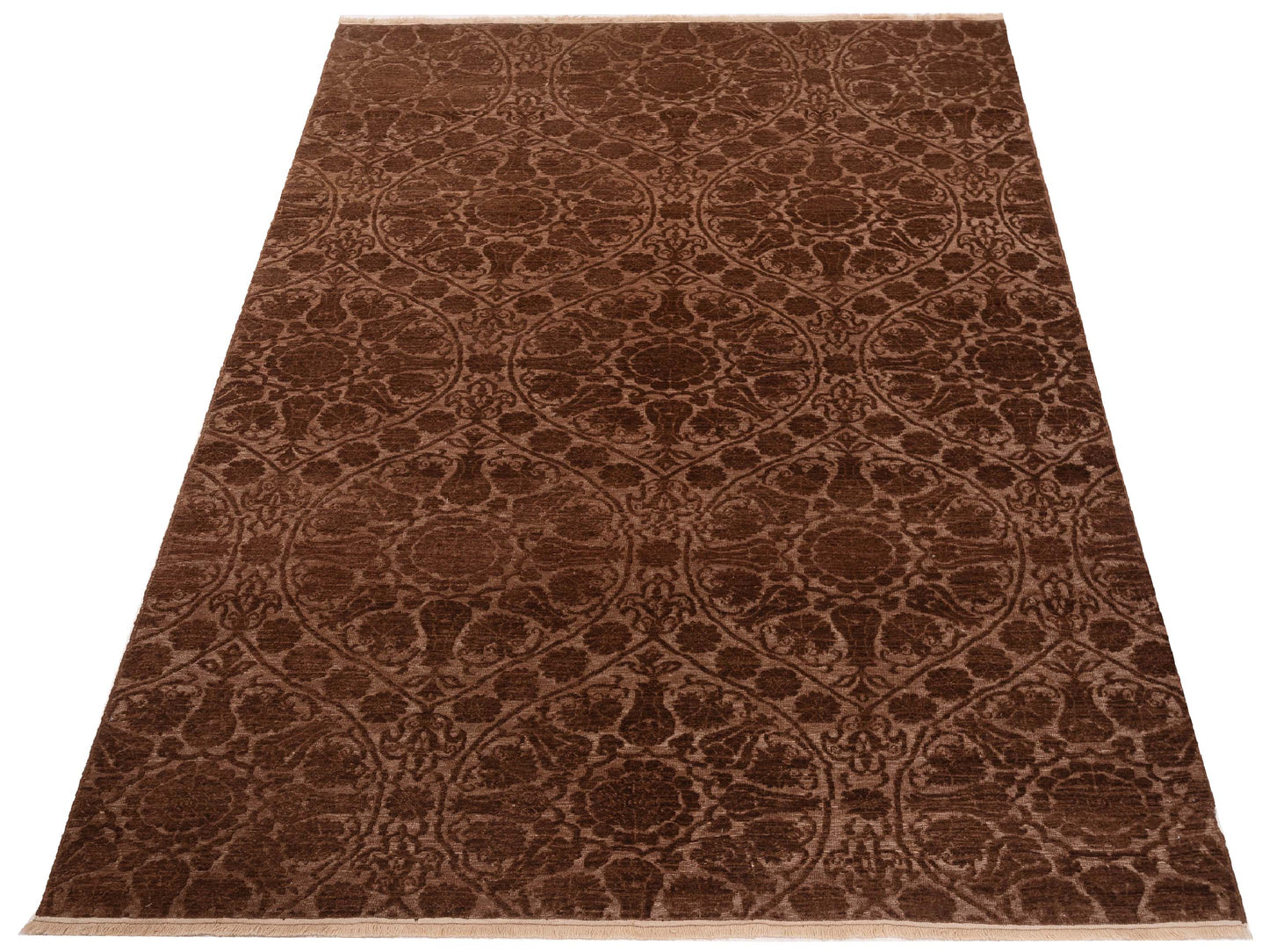 Defne Lotus Dark Brown Brown 6.6x9.4 Hand Knotted Rug