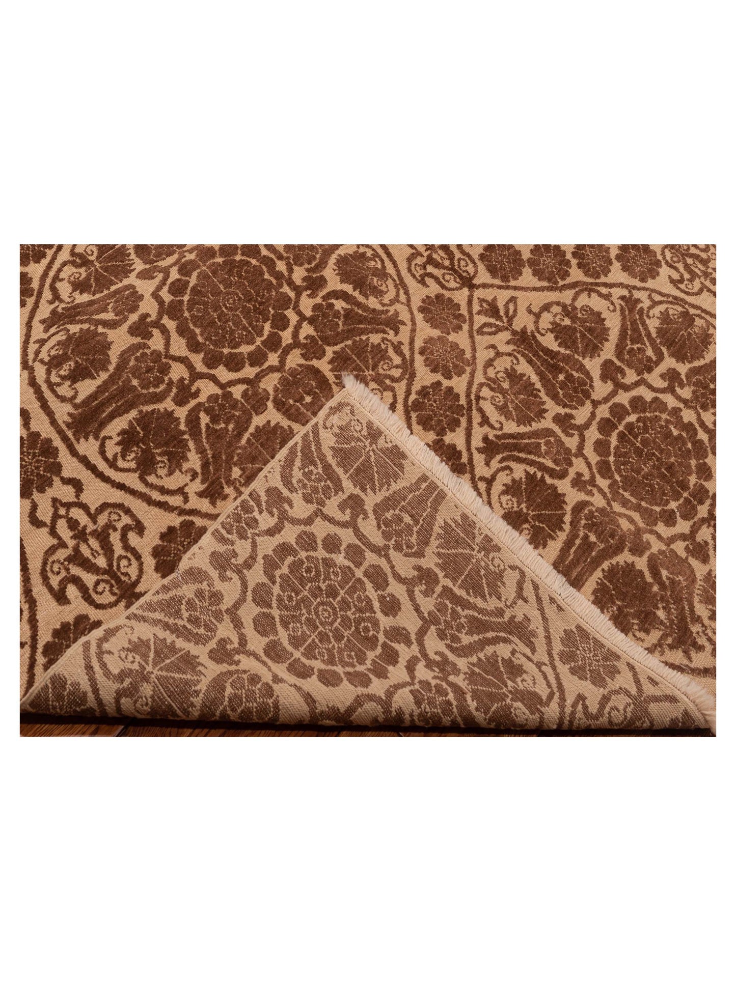 Defne Lotus Ivory Dark Brown 6.7x9.8 Hand Knotted Rug