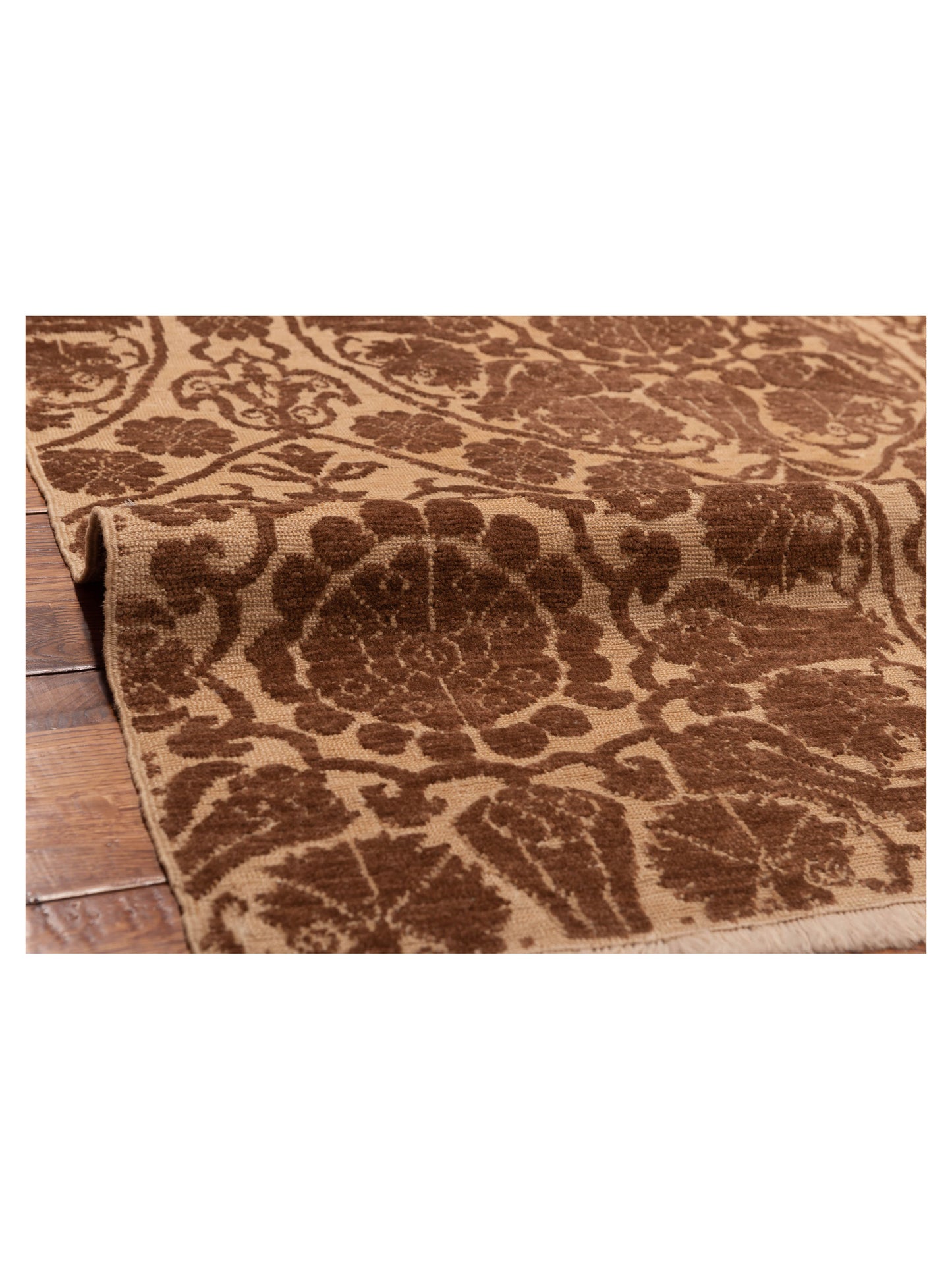 Defne Lotus Ivory Dark Brown 6.7x9.8 Hand Knotted Rug