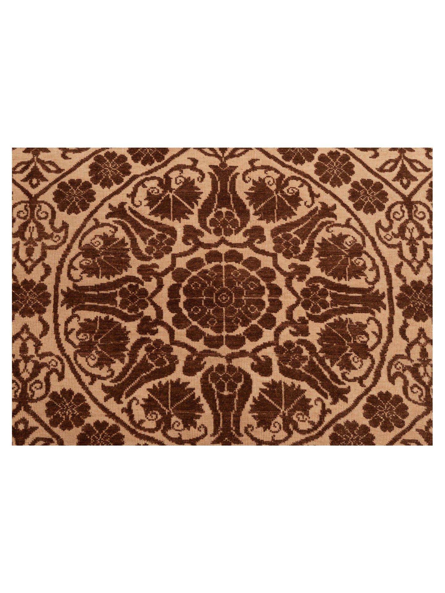 Defne Lotus Ivory Dark Brown 6.7x9.8 Hand Knotted Rug