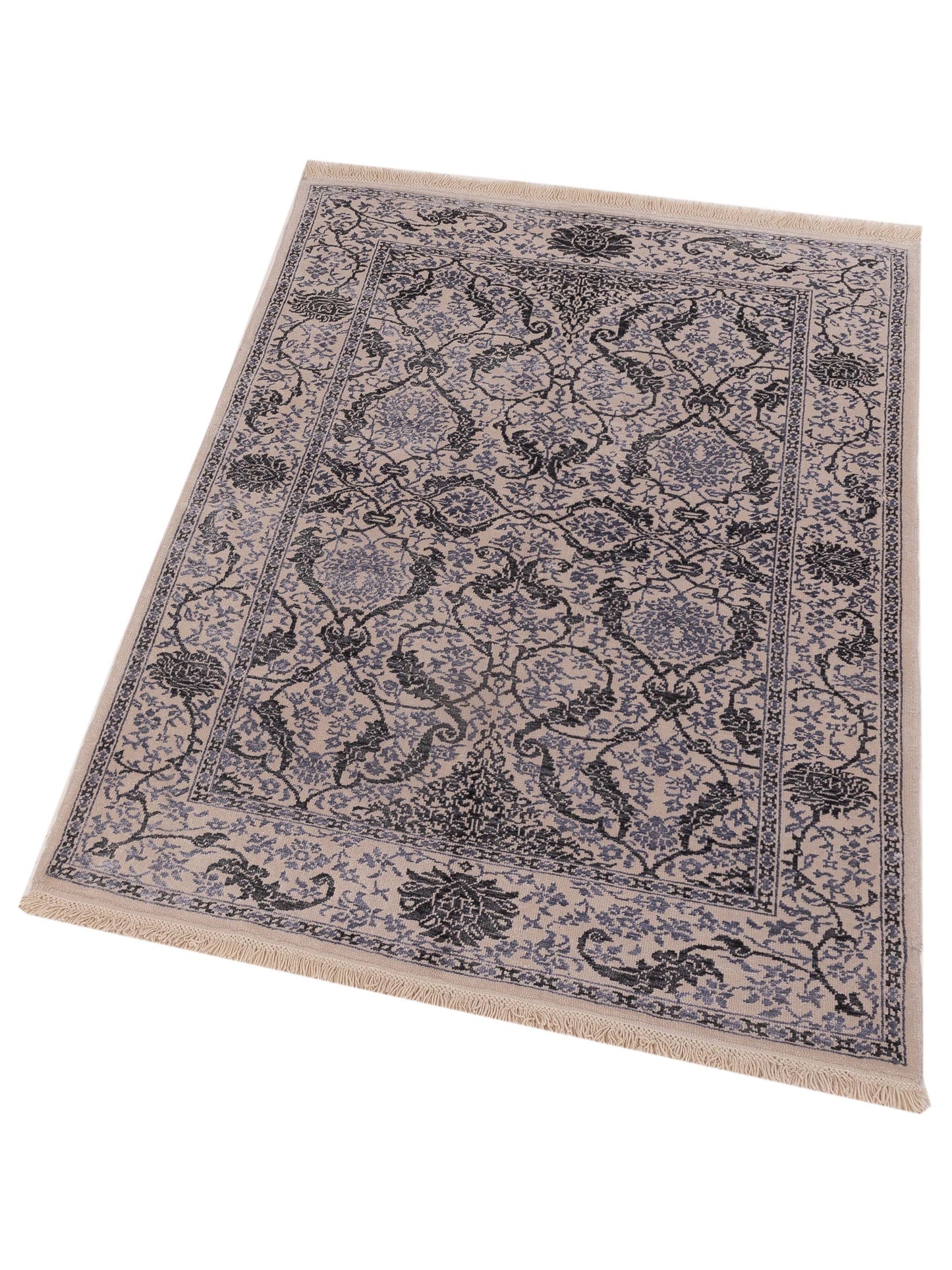Defne Orchid Ivory Charcoal 4.2x5.10 Hand Knotted Rug