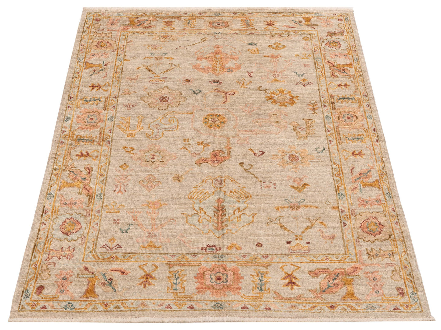 Angora Oushak 148093 Ivory Ivory 5.1x6.10 Hand Knotted Rug