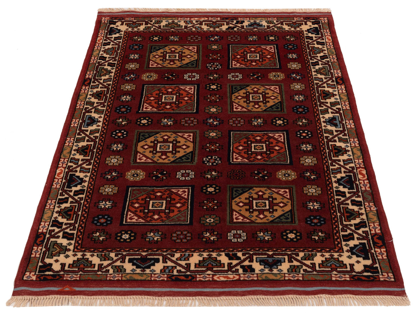Turkish Shirwan 148331 Red Ivory 3.10x5.1 Hand Knotted Rug